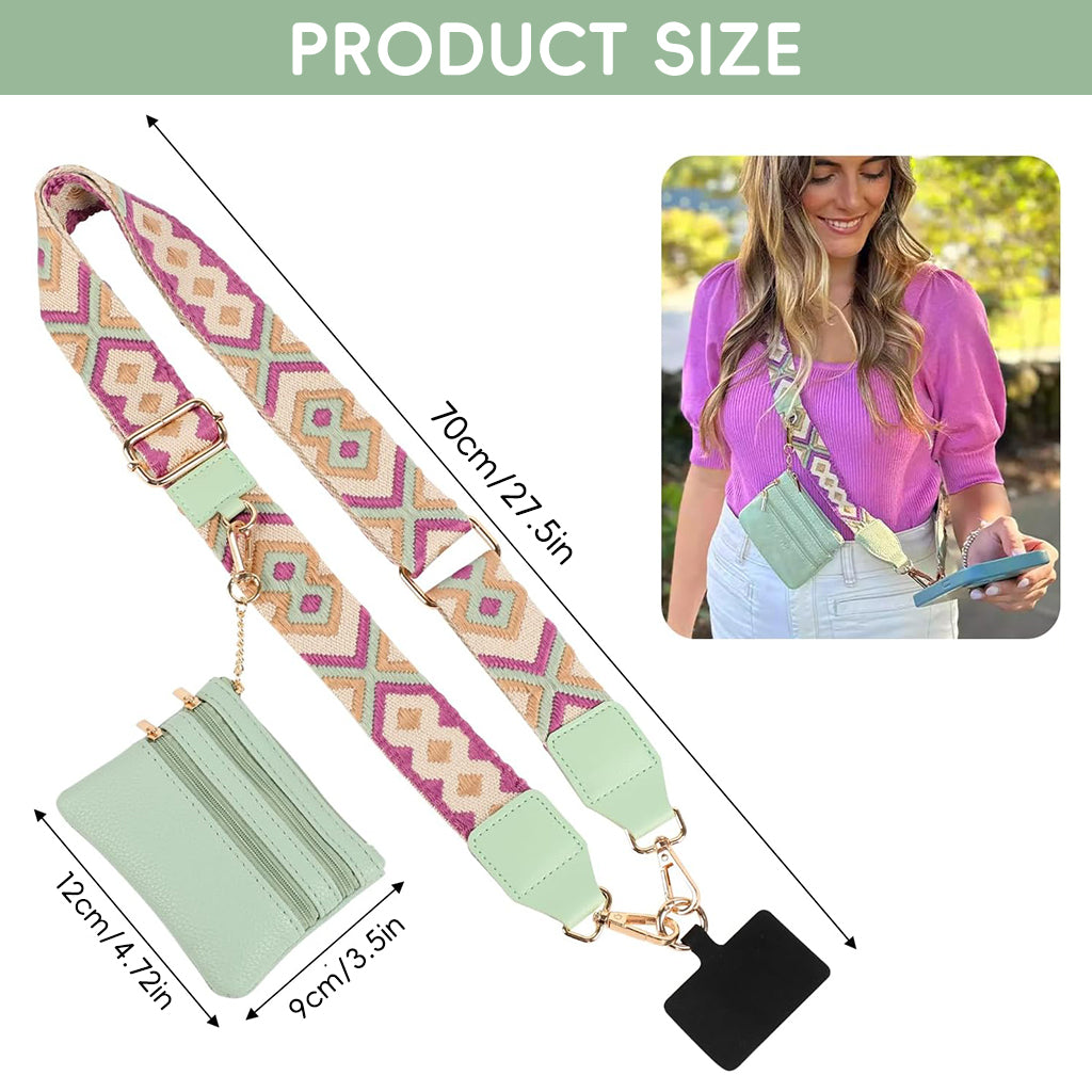 ZORBES Fashion Phone Strap for Women Phone Sling Strap Adjustable Cross Body Phone Strap with Small PU Zipper Pouch & Detachable Phone Case Insert Fashion Travel Phone Accessories