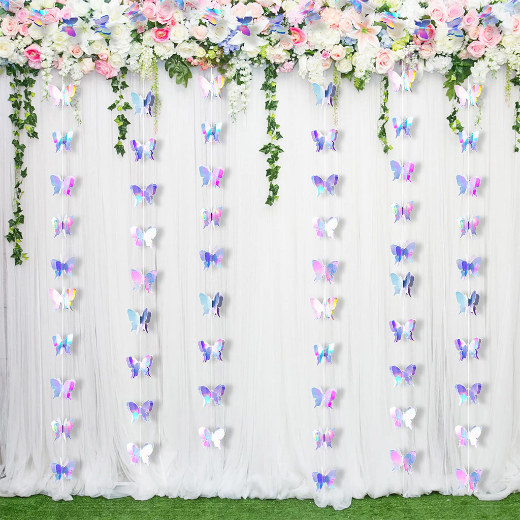 HASTHIP 6.6ft Paper Butterfly Garland String Butterfly Wall Decoration Home Decor 3D Colorful Paper Butterfly Decoration Party Decoration Wedding Decor Bedroom Wall Decor, Pack of 4