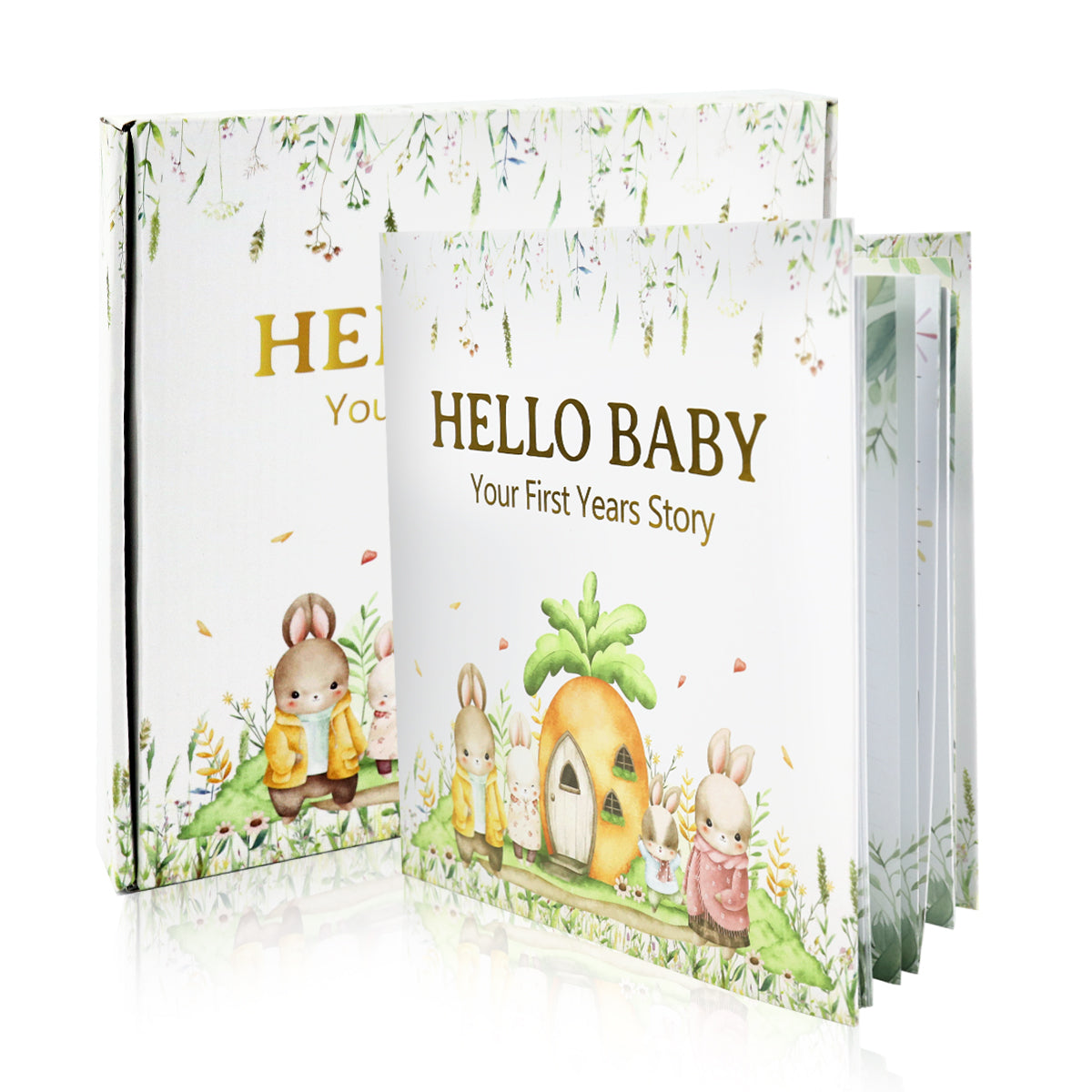 SNOWIE SOFT Baby Memory Book Cute Bunny Hard Cover 100 Page Baby Newborns Growth Record Book Mother to be DIY Photo Scrapbook Baby Milestone Book for 0-5 Years Old Baby Shower Gift New Parents Gift