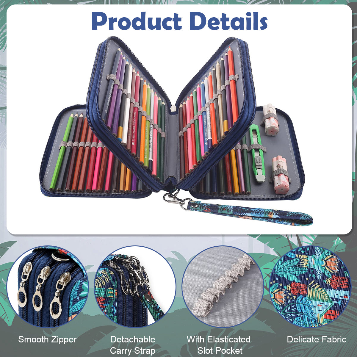 Climberty Student Pencil Pouch Travel Pouch for Colored Pencils with 78 Elastic Loops Cartoon Print Fashion Paint Pencils Storage Pouch Travel Zipper Pouch Bag with Lanyard, 6.3''x7.87''x2.36''