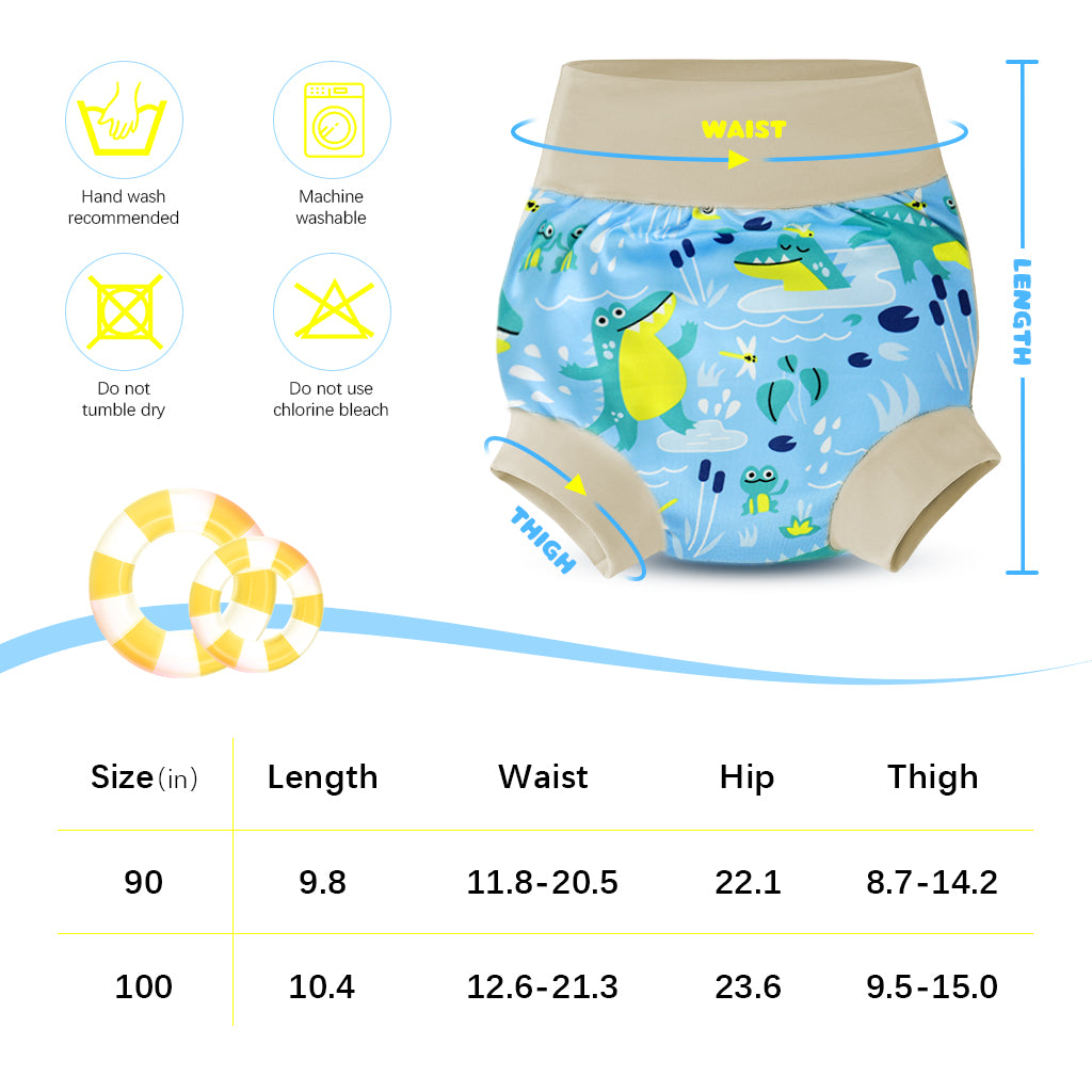 SNOWIE SOFT Baby Swimming Diapers for 1 to 2 Year Reusable & Washable Cartoon Print Towel Cloth Baby Swim Diaper Shorts High Waist Breathable TPU Waterproof Diaper for Baby Swimming
