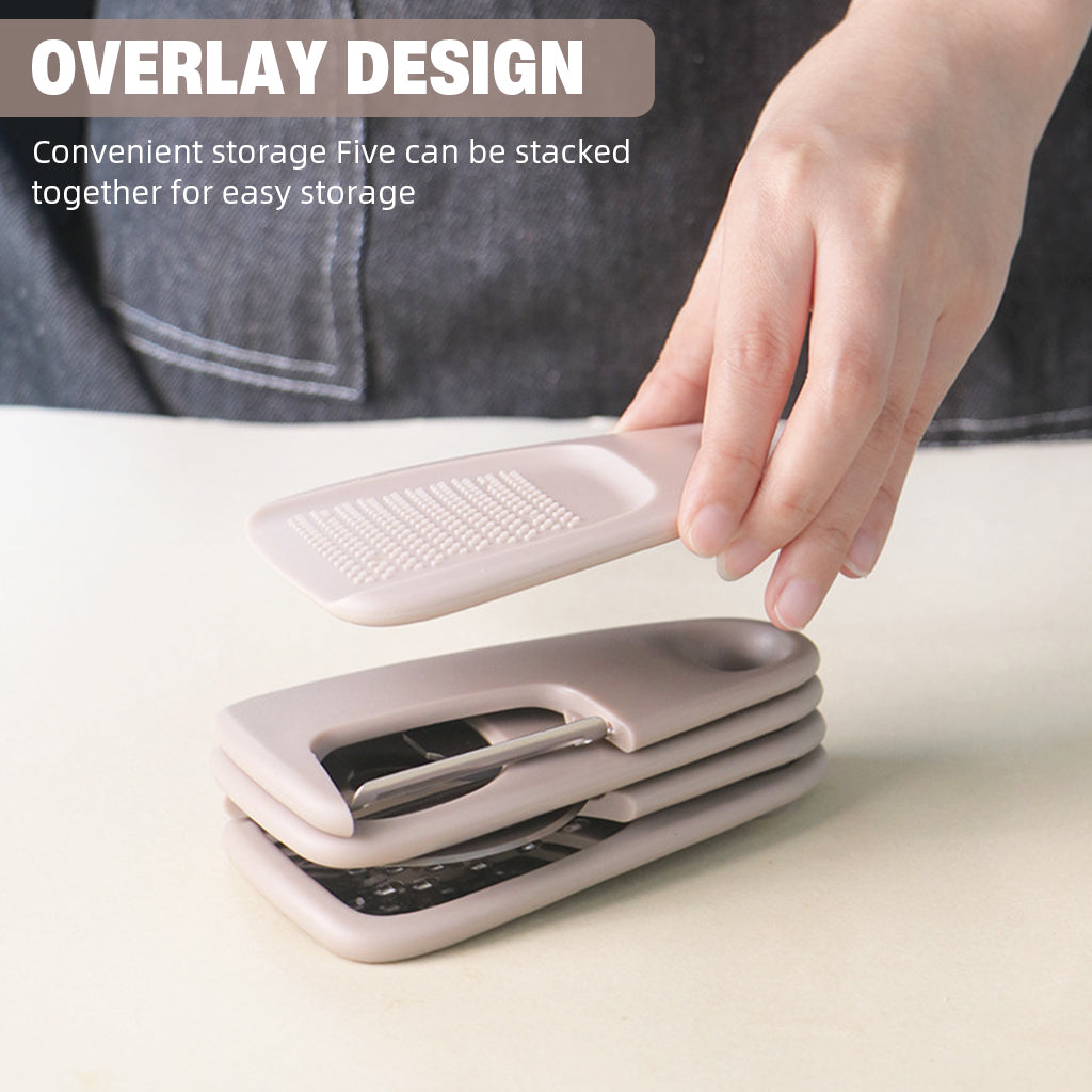 Supvox Set of 5Pcs Kitchen Gadgets Palm-sized 5 inches Garlic Ginger Press, Cheese Grater, Mini Peeler, Mini Pizza Roller Cutter, Bottle Opener, Stackable Utility Kitchen Small Gadgets