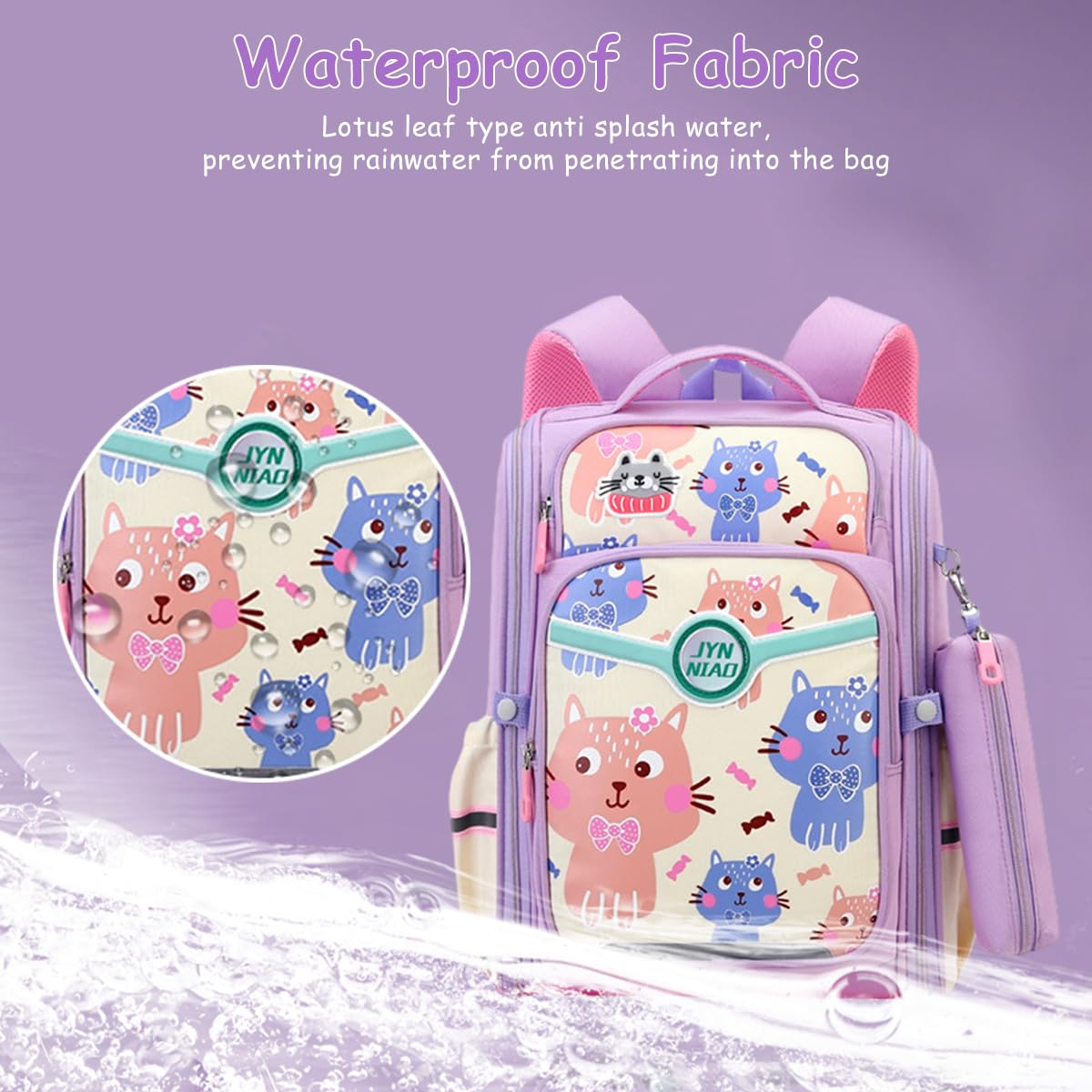 PALAY School Backpack for Girls Backpack on Wheel SchoolGirls 6-12 Years Old Waterproof Cartoon Print Girls Backpack with Detachable Wheel Stand Lightweight Travel Backpack for Kids