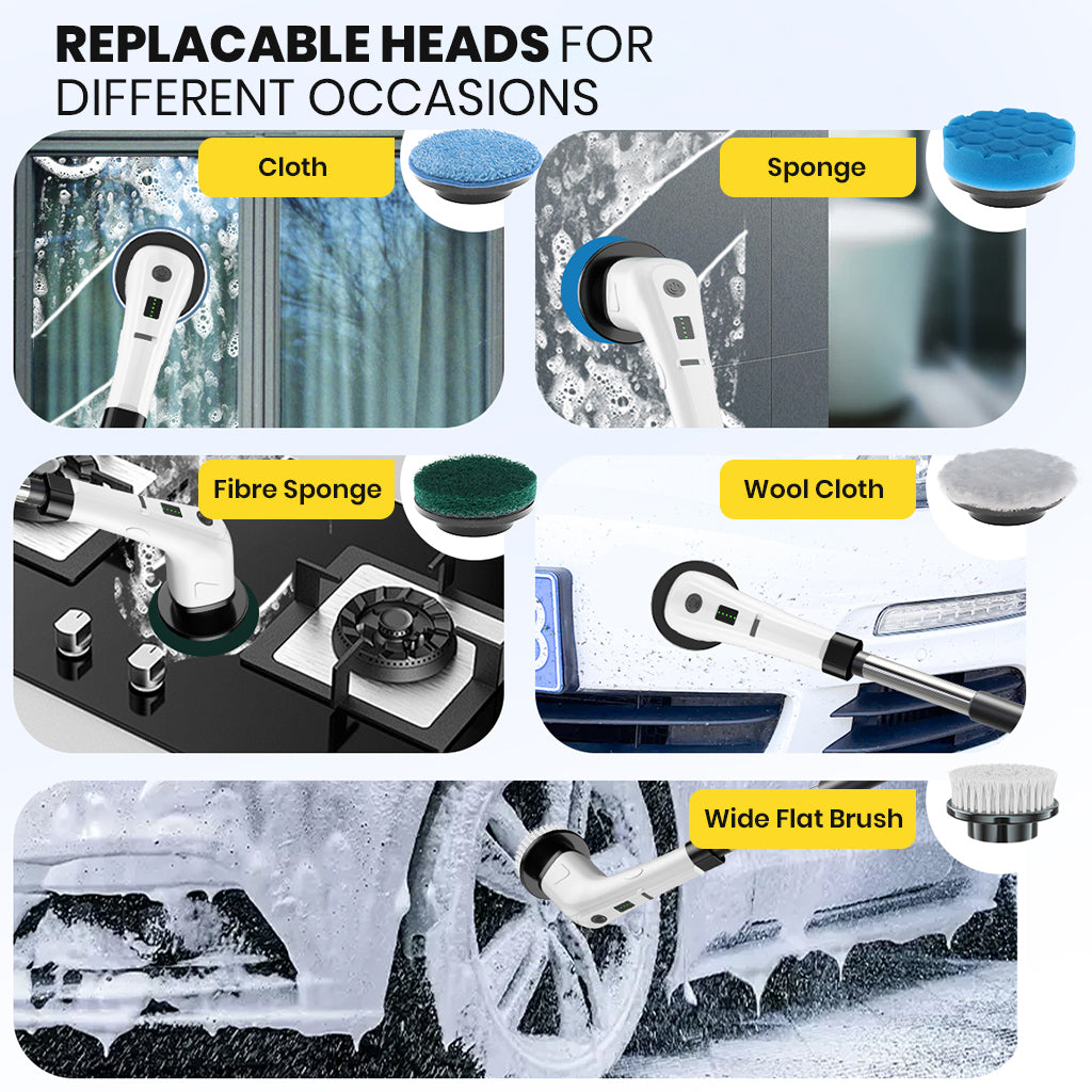 Supvox Cordless Scrubber Brush 5 in 1 Handheld Scrubber with 2 Speeds, USB Cordless Scrubber with 5 Interchangeable Brush Heads & Detachable Handle Multi Use Scrubber for Kitchne, Bathroom, Car