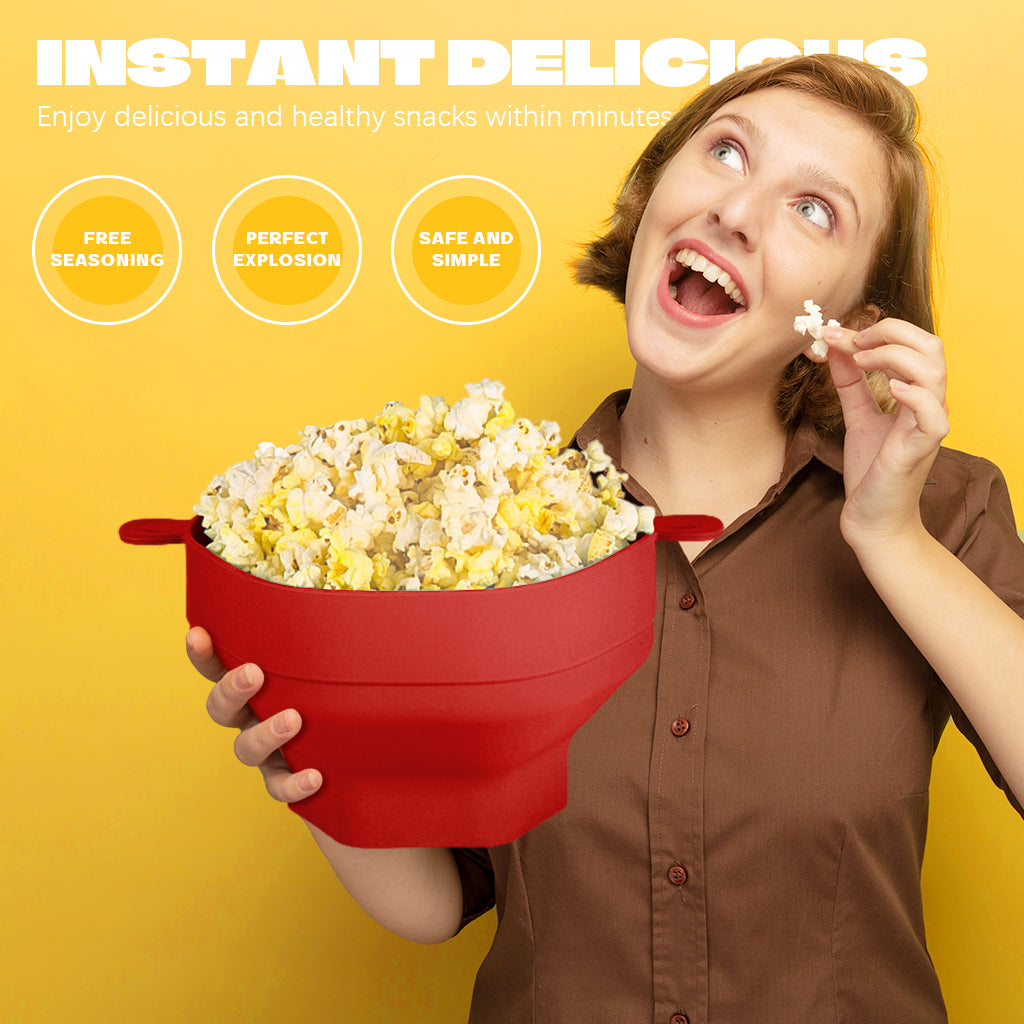 Supvox Microwave Popcorn Maker with Lid 220 Degree Heat Resistant Silicone Microwave Popcorn Container Holder Dual Ear Design BPA-Free Food Grade Silicone Folding Popcorn Maker for 2-3 Servings