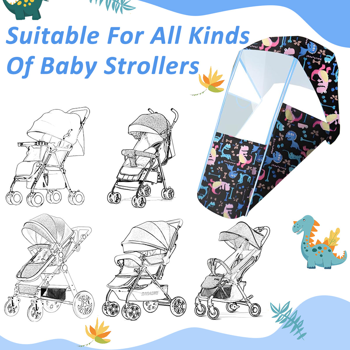 SNOWIE SOFT Rain Cover with Storage Bag Pushchair Baby Stroller Cover Zip-up Clear Front Piece Waterproof Oxford Cloth Rain Cover Dust Cover Universal Cartoon Print Cover