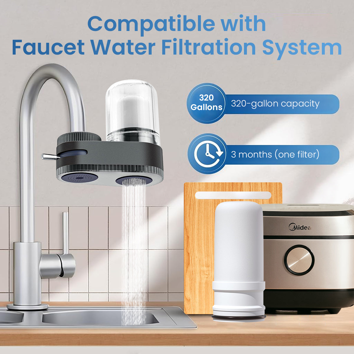 Supvox Kitchen Sink Water Filter Cartridge 7-Stage Complex Filtration Core Design Upgrade Filtration Level Natural Diatom Ceramics Replacement Water Filter Cartridge