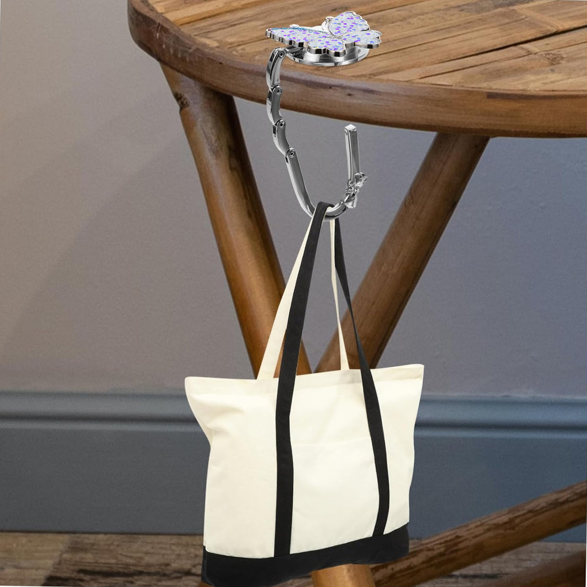 HASTHIP 2Pcs Foldable Purse Hook, Women Bag Table Hanger Collection Purse Hanger for Table, Portable Table Bag Holder for Handbag, Backpack, Sling Bag ( Metal Multi-Purpose Hook with Storage Bag)