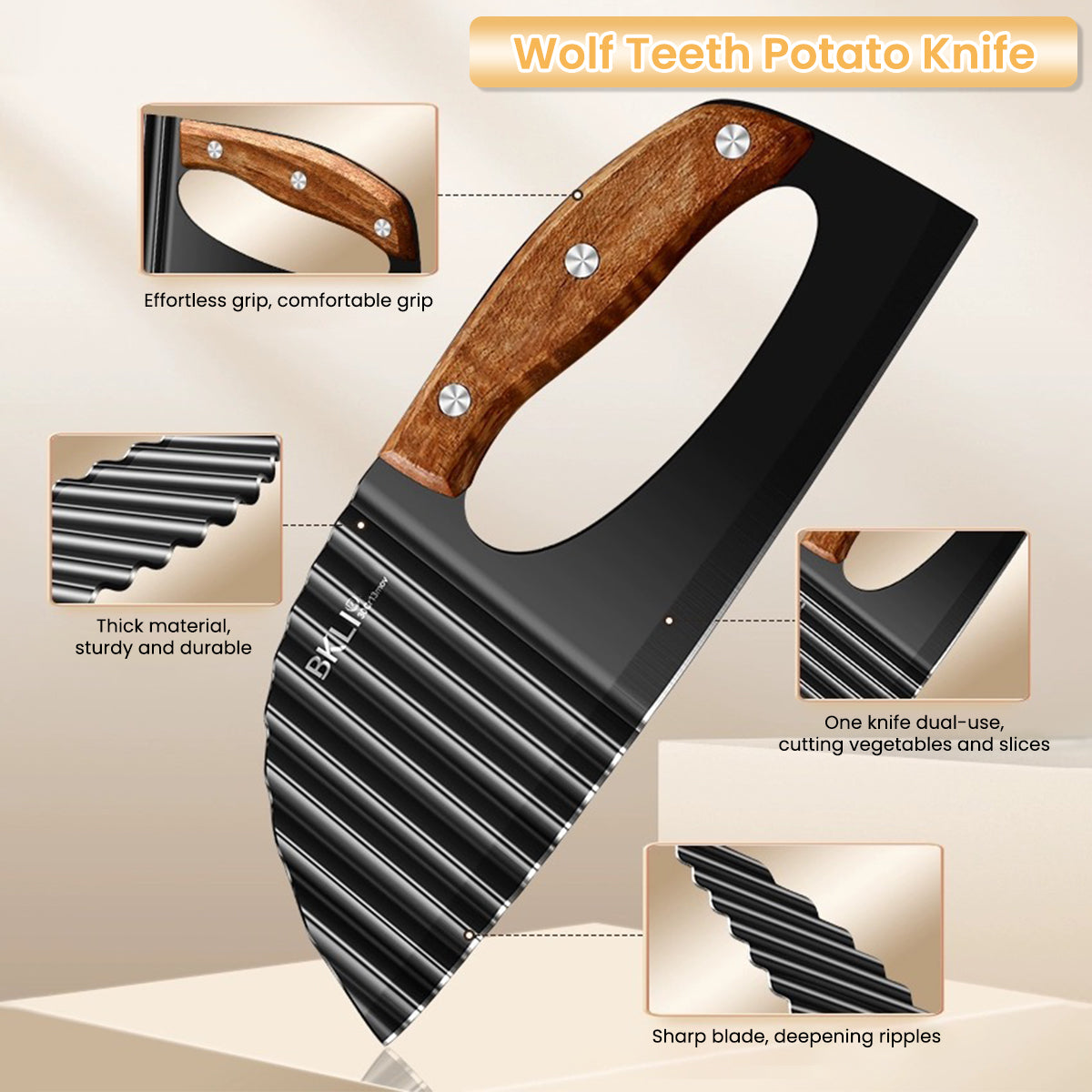 Supvox Crinkle Cutter Knife, Large Crinkle Potato Cutter Wavy Chopper with Handle, Zig Zag Knife Wavy Slicer Crinkle Cutting Chopping Tools for Potato Carrot Vegetable