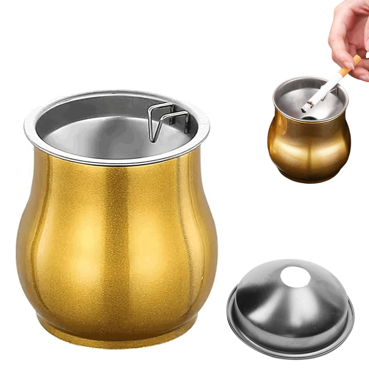 HASTHIP Car Ash Tray Stainless Steel Ashtray, Gold Windproof Ashtray with Funnel Lid, Car Ash Tray Table Ash Tray for Home Office, 3.54x2.75inch (Gold)