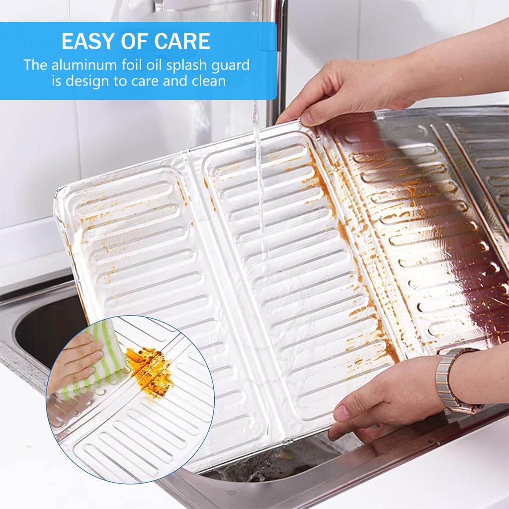 Supvox Kitchen Oil Splash Guard Reuseable Oil Splash Guard One-piece Triple Fold Oil Splash Guard Aluminum Foil Oil Splash Guard for Single Stove Oil Splash Proof Screen Board, 32.5x84cm