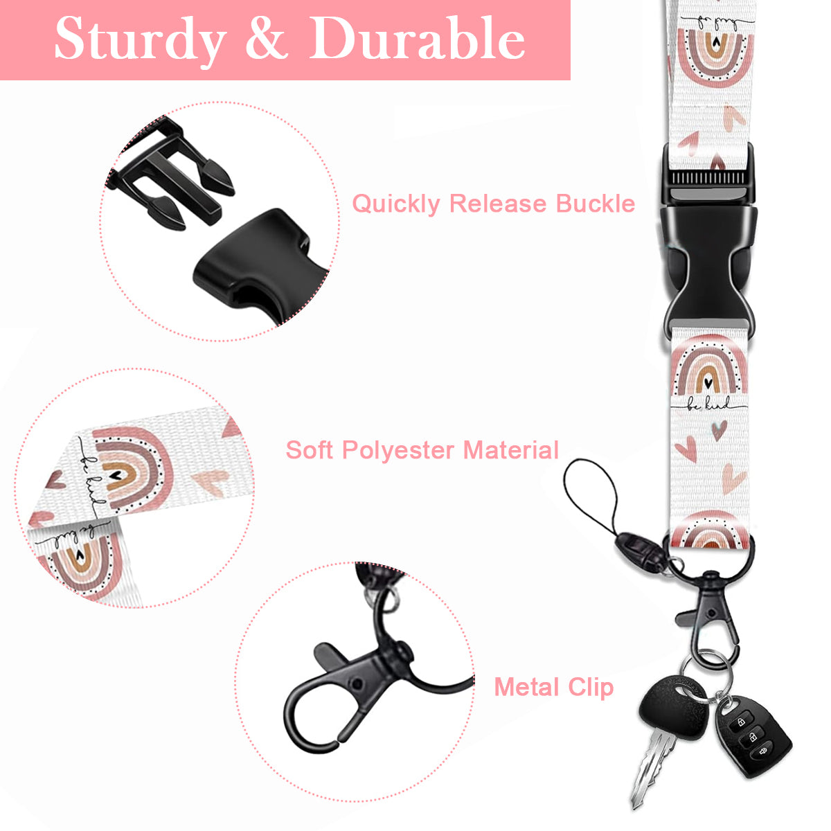 OFIFO Lanyard for ID Card, Fashionable Rainbow Print ID Badge Holder Keyring with 23-inch Strong Retractable Reel, Detachable Neck Lanyard & Quick Carabiner for Keys, Badges, Door Cards