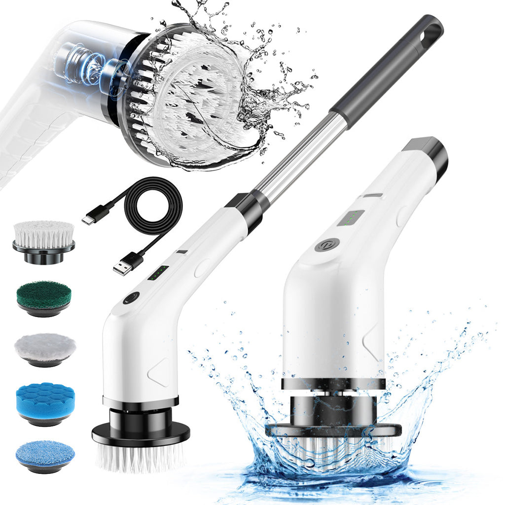 Supvox Cordless Scrubber Brush 5 in 1 Handheld Scrubber with 2 Speeds, USB Cordless Scrubber with 5 Interchangeable Brush Heads & Detachable Handle Multi Use Scrubber for Kitchne, Bathroom, Car