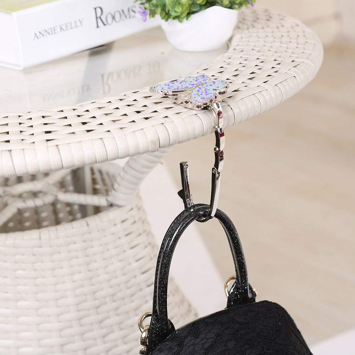 HASTHIP 2Pcs Foldable Purse Hook, Women Bag Table Hanger Collection Purse Hanger for Table, Portable Table Bag Holder for Handbag, Backpack, Sling Bag ( Metal Multi-Purpose Hook with Storage Bag)
