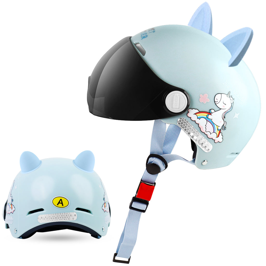 Proberos Kids Bike Scooter Helmet Safety Helmet with Visor Adjustable Chin Strap Anti-impact Cushioning Helmet Cartoon Bunny Ear Unicorn Girls Bike Scooter Helmet Bicycle Helmet