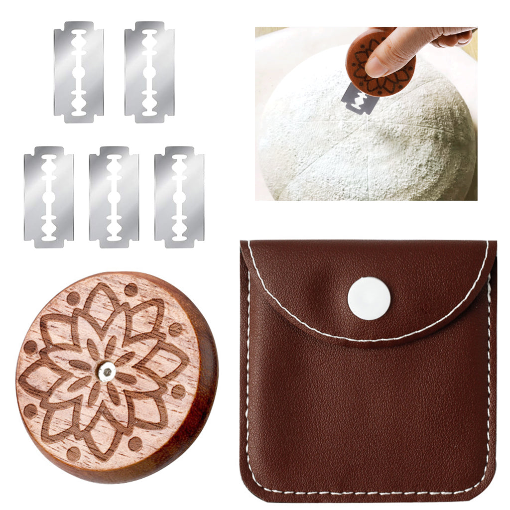 Supvox 5Pcs Bread Lame Blades with Mandala Pattern Wooden Handle, Stainless Steel Bread Lames for Sourdough Bread Country Bread Multi Use Dough Razors with PU Storage Pouch