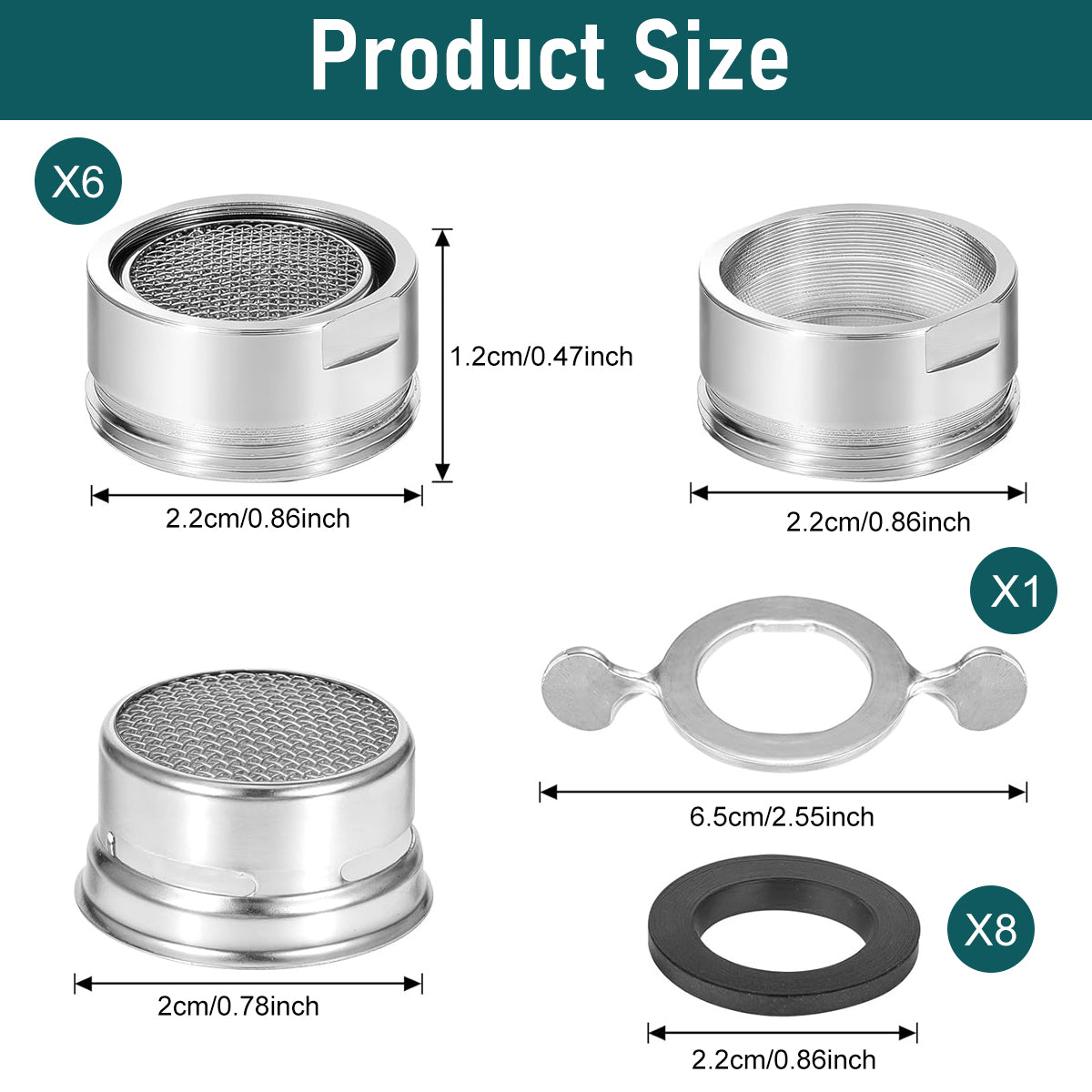 HASTHIP® 6Pcs Faucet Aerators Faucet Kitchen Tap Bathroom Sink Faucet Replacement Tap Filters Stainless Steel Tap Filters Aerators with Aerator Assemble Wrench Tool