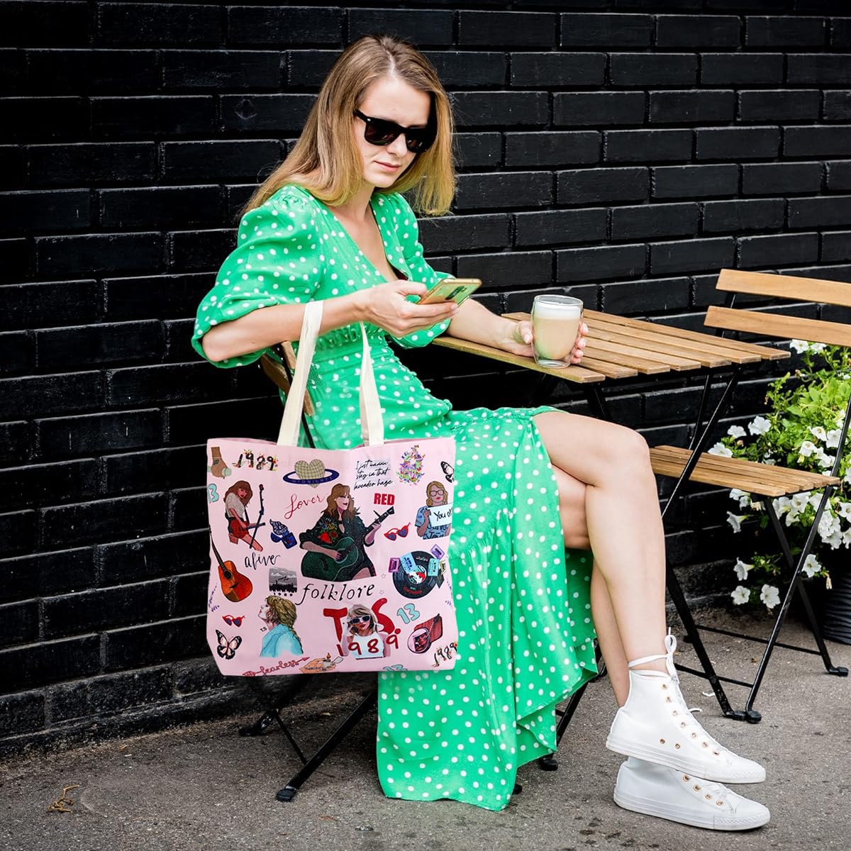 PALAY Girls Tote Bag Fashion Print Canvas Bag Cartoon Picture Print Shopping Bag Zipper Bag Book Bag Fans Merchandises Gift Tote Bag