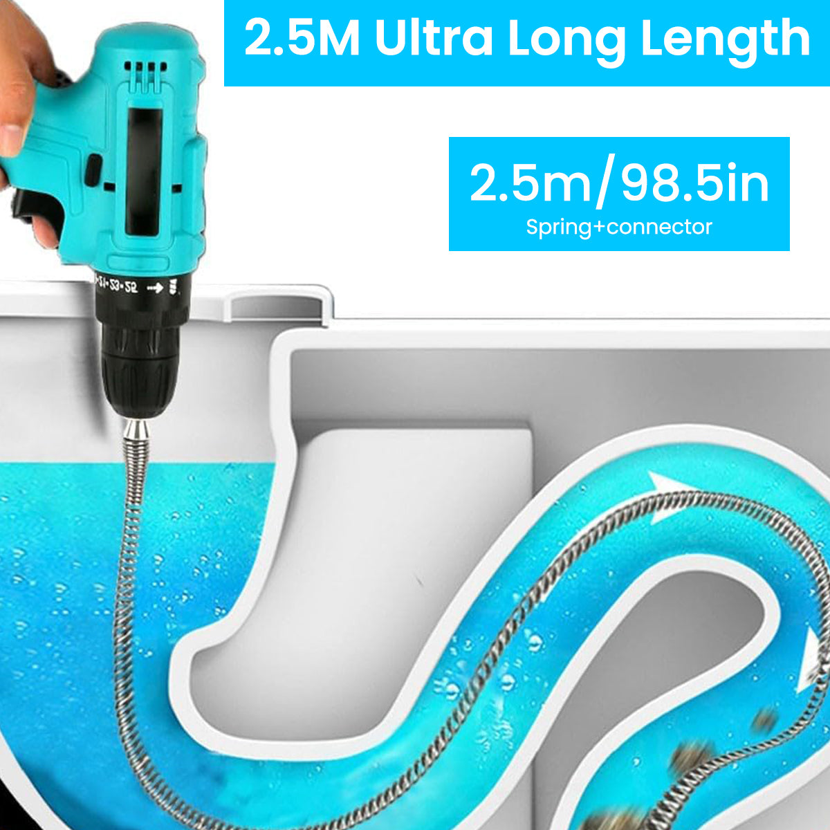 HASTHIP Drain Pipe Cleaner Drain Cleaning Cable 8.2Ft Metal Wire Drain Pipe Cleaner Power Drill Attachment with Adapter Universal Hex Shrank Spiral Drain Cleaning Cable for Power Tool, Rotary Tool