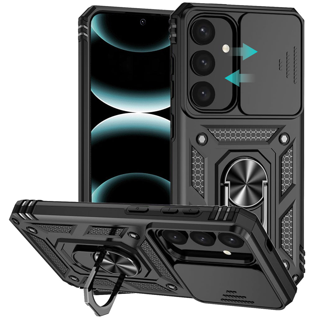 ZORBES Phone Case for Samsung Galaxy S24 with Magnetic Kickstand Phone Grip, Hard PC Phone Case with Sliding Camera Cover Anti-Scratch Phone Case for Samsung Galaxy S24 6.2''