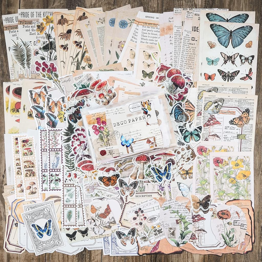 HASTHIP® 400PCS Vintage Journal Supplies Pack for Scrapbook Art Journaling Bullet Junk Planners DIY Paper Reusable Stickers Craft Kits Notebook Collage Album Aesthetic Gold 10.4 Cms