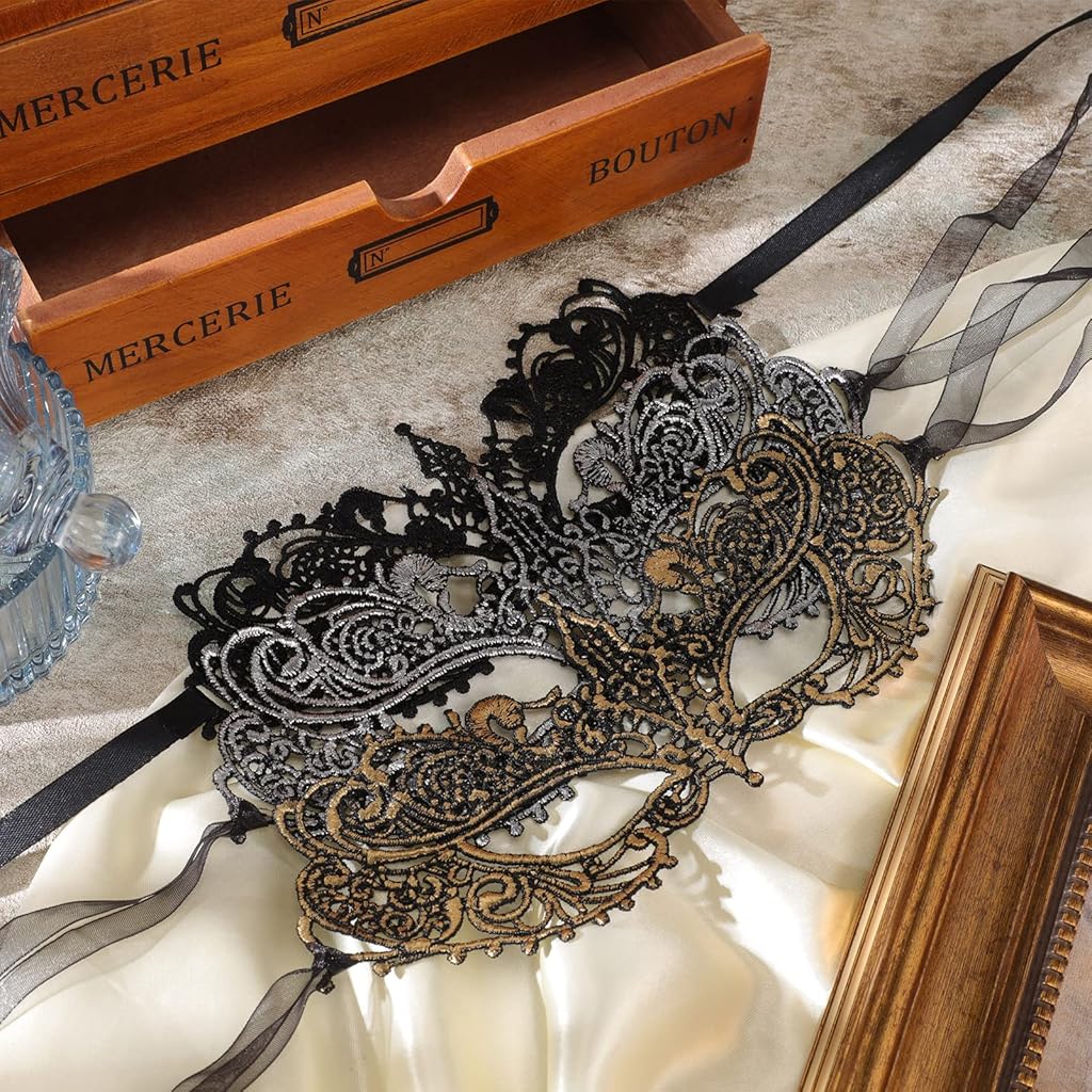 PATPAT® 9PCS Masquerade Masks for Women Lace Eye Face Mask Halloween Lady Girl Party Costume Black Gold Silver