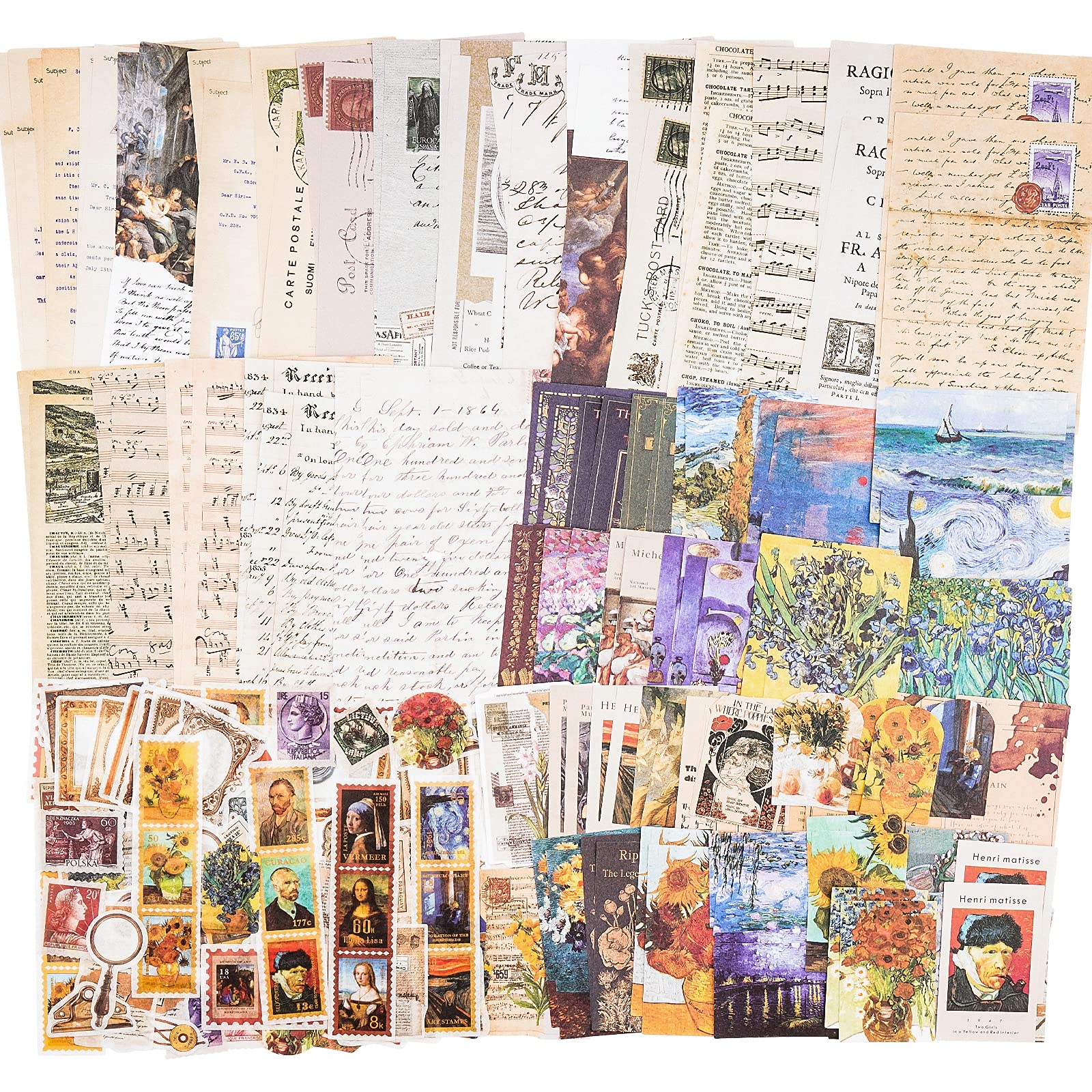 HASTHIP® 200pcs Vintage Scrapbook Supplies Pack for Art Journaling Bullet Notebook DIY Album Sticker Vintage Journal Stickers Tape