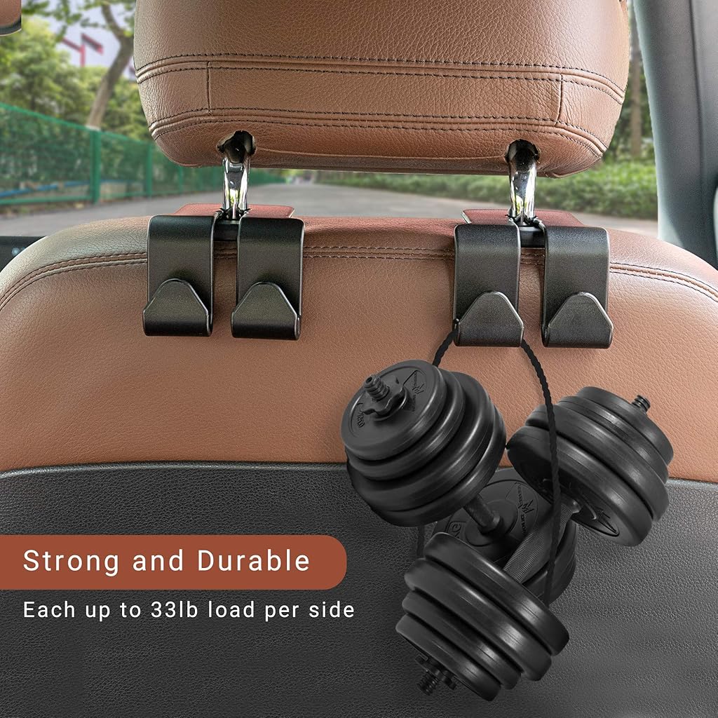 HASTHIP® Car Seat Headrest Hooks Plastic Backseat Hook Organizer Black Hanger Storage for Hanging Purses Bags Coats Pack of 4 3PCS