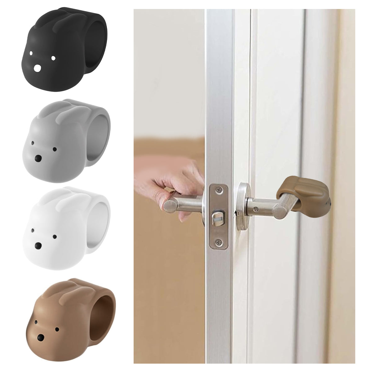 SNOWIE SOFT 4ps Door Stoppers Door Handle Cover - Silicone Door Knob Guard Wall Shield - Door Handle Bumper Silencer for Home ＆ Office Walls White, Gray