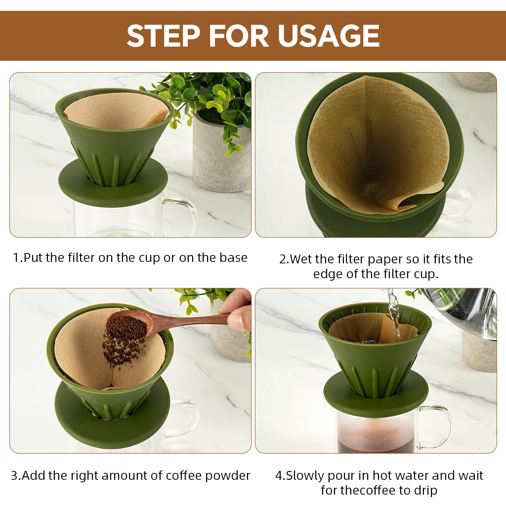 Supvox Coffee Dripper, Convertible Double Side Pour Over Silicone Coffee Dripper, Food Grade Silicone Reuseable Coffee Dripper Cone with Detachable Tray, 10.2cm Dia