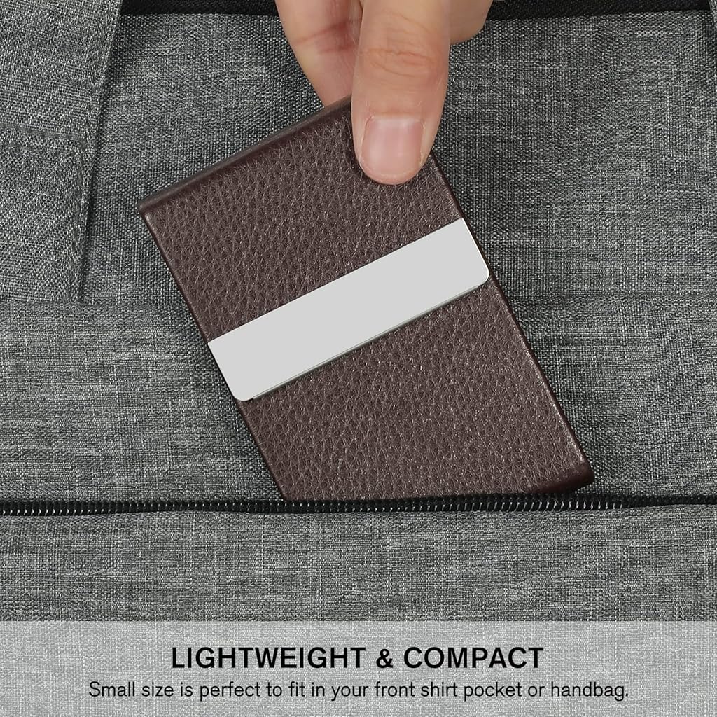 ZIBUYU® Business Card Holder Metal Visiting Card Case Classy Card Holder for Women & Men PU Leather Wallet Card Case with Metal Magnetic Clasp, 20 Cards (6x9.5cm) - Coffee Brown 3 PCS