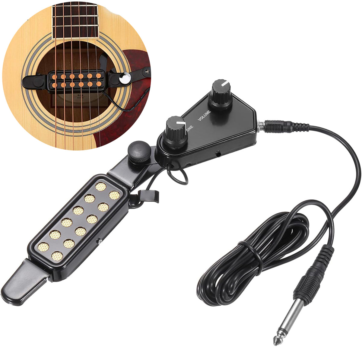 HASTHIP® Guitar Pickup 12 Pole Pieces Design Guitar Pickup Clip-On Guitar Pickup with Tone  & Volume Control Acoustic Guitar Pickup Device Plug and Go Electric Transducer Guitar Pickup, 10Ft Cable