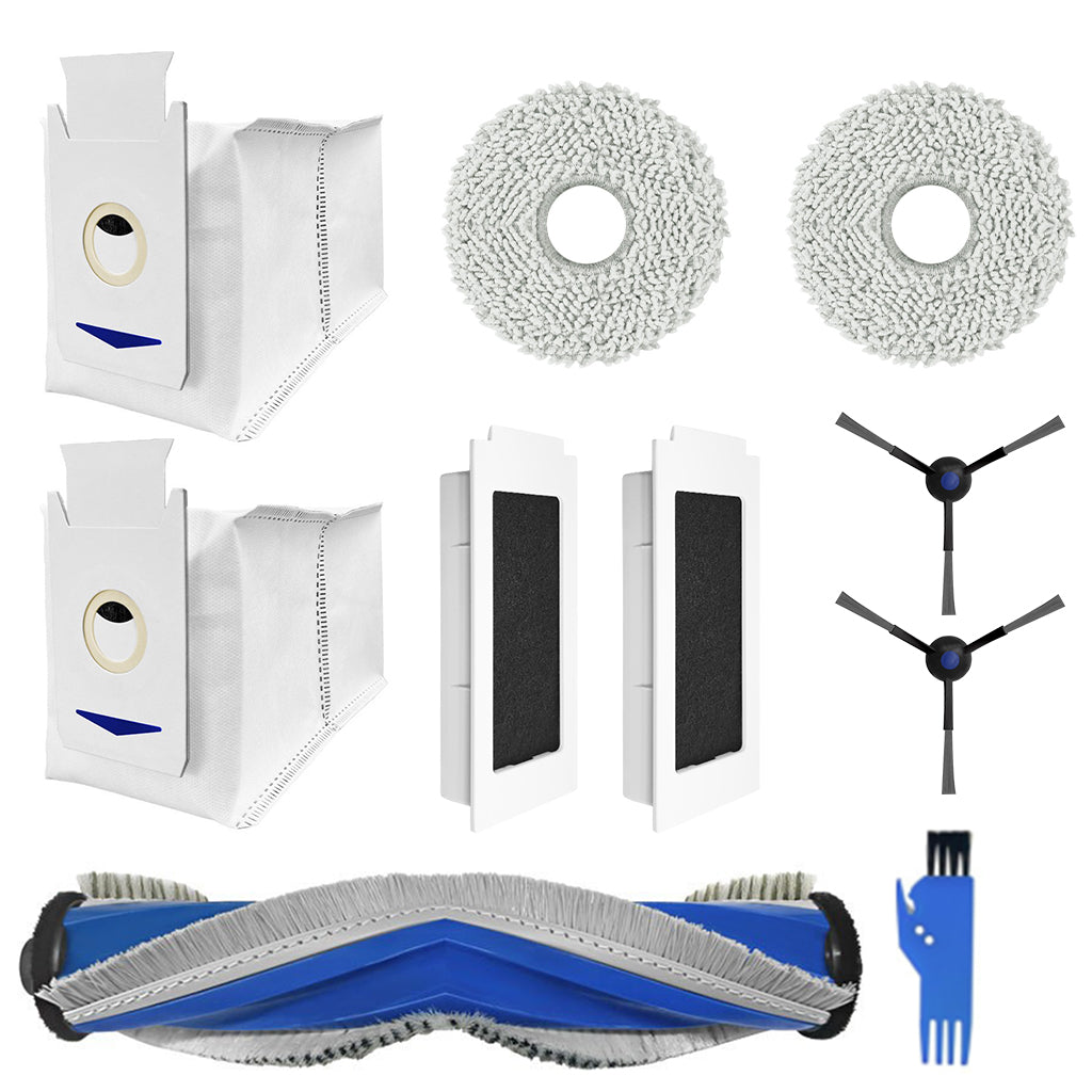HASTHIP® 10Pcs Replacement Parts for Ecovacs T30 Omni/T30 PRO Omni, Spare Accessories with 1 Main Brush, 2 Side Brushes, 2 Mop Cloth, 2 Filters, 1 Cleaning Brush, 2 Dust Bags - Cleaning Tools