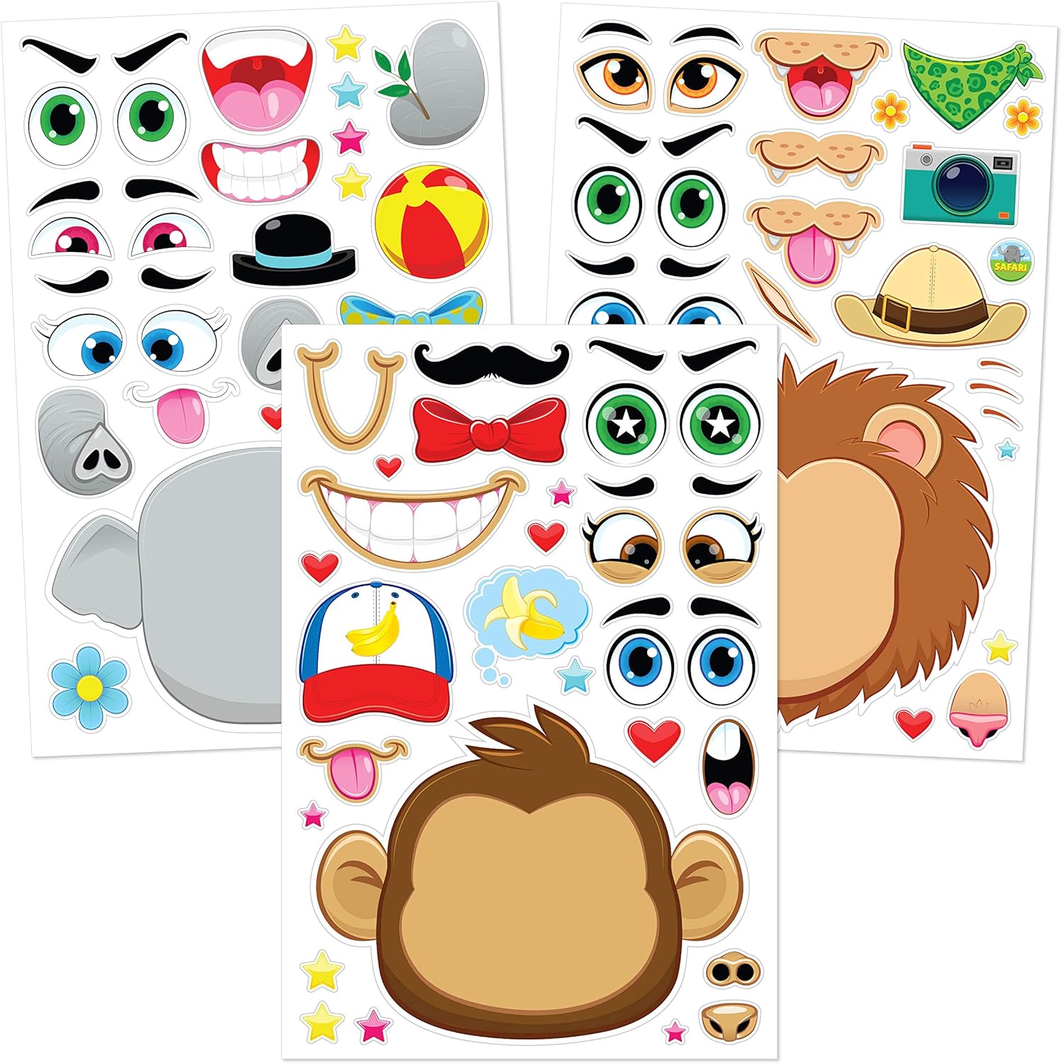 PATPAT® 24 Sheets Make-a-Face DIY Animal Stickers for Kids Activity, Cartoon Cute Lion Whale Unicorn Fish Octopus Monkey Sticker Set for Fun Craft, Educational & Interactive Stickers for Children