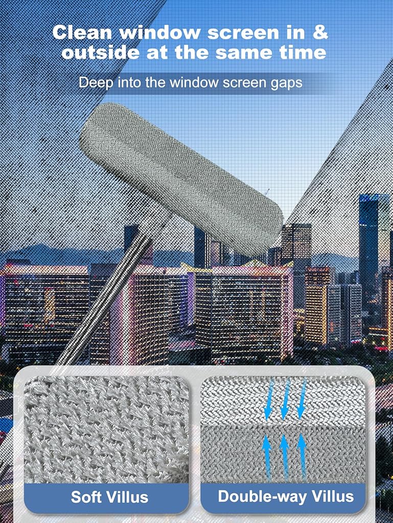 HASTHIP® Window Cleaning Brush 2 Sides - 2 in 1 Mesh Cleaning Brush Mirror Clean Wiper for Patio,Door,Porch Screens White &Grey Cleaners for Screen-Off-White