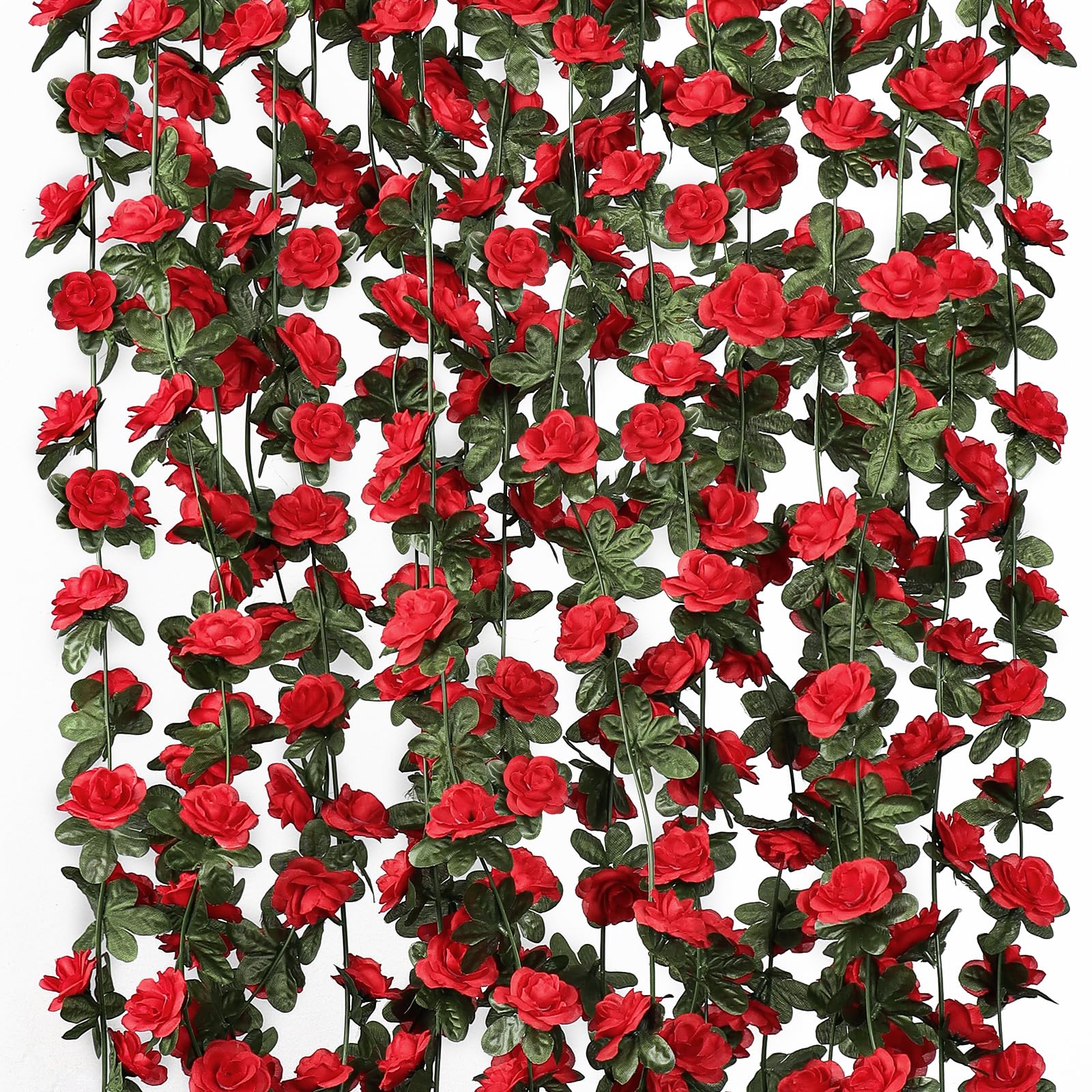 Supvox® Artificial Flowers for Decoration Hanging - 9 Pack 72 FT Artificial Flower Garland Fake Red Roses Vines Silk Flowers Faux Plastic Outdoor Hanging Floral Ivy Garland Decoration - Red