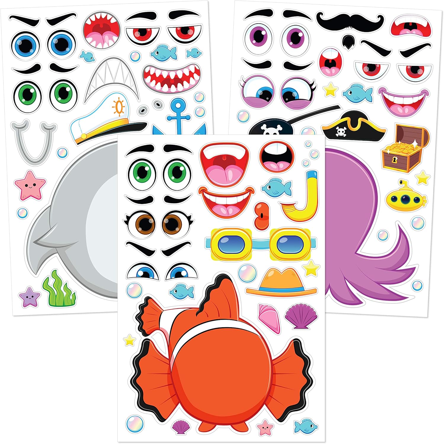 PATPAT® 24 Sheets Make-a-Face DIY Animal Stickers for Kids Activity, Cartoon Cute Lion Whale Unicorn Fish Octopus Monkey Sticker Set for Fun Craft, Educational & Interactive Stickers for Children