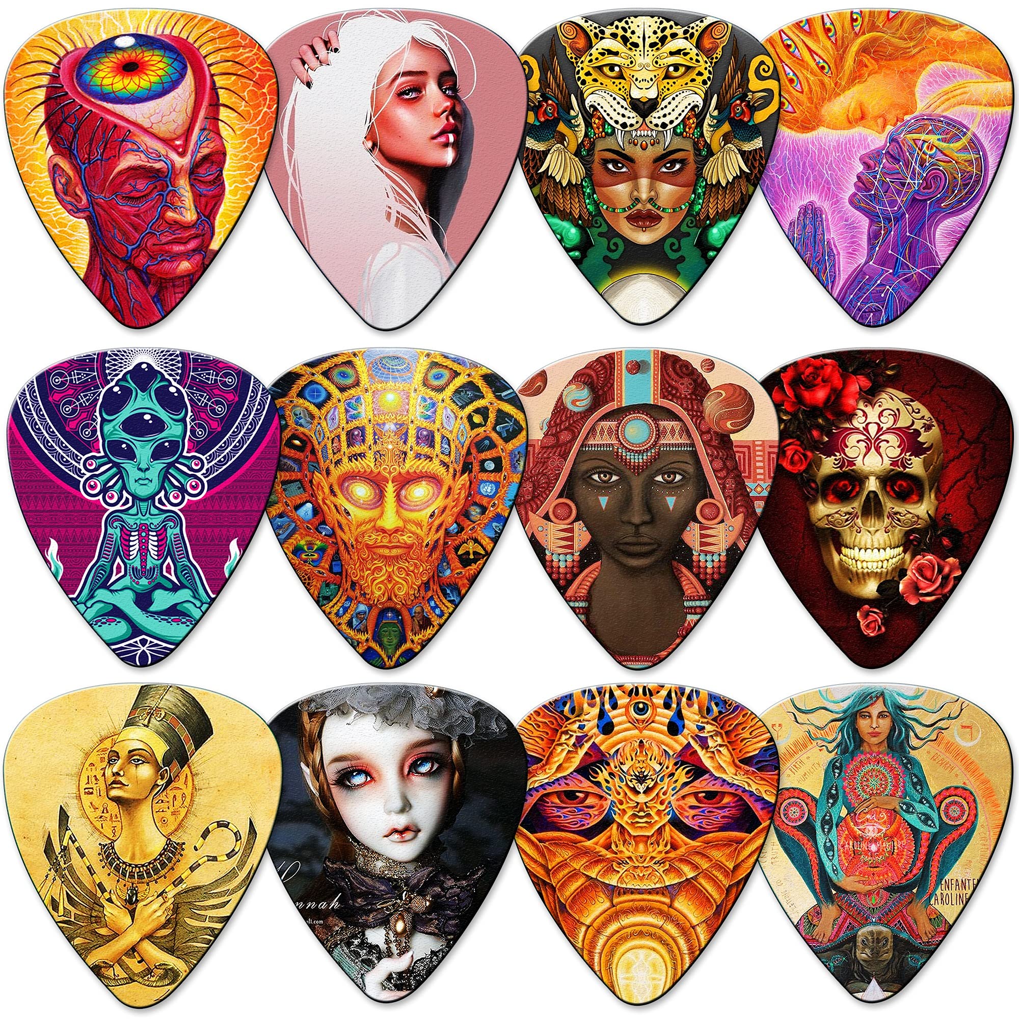 ZIBUYU® 12 Pcs Unique Artistic Celluloid Guitar Pick for Bass Electric Guitar Acoustic