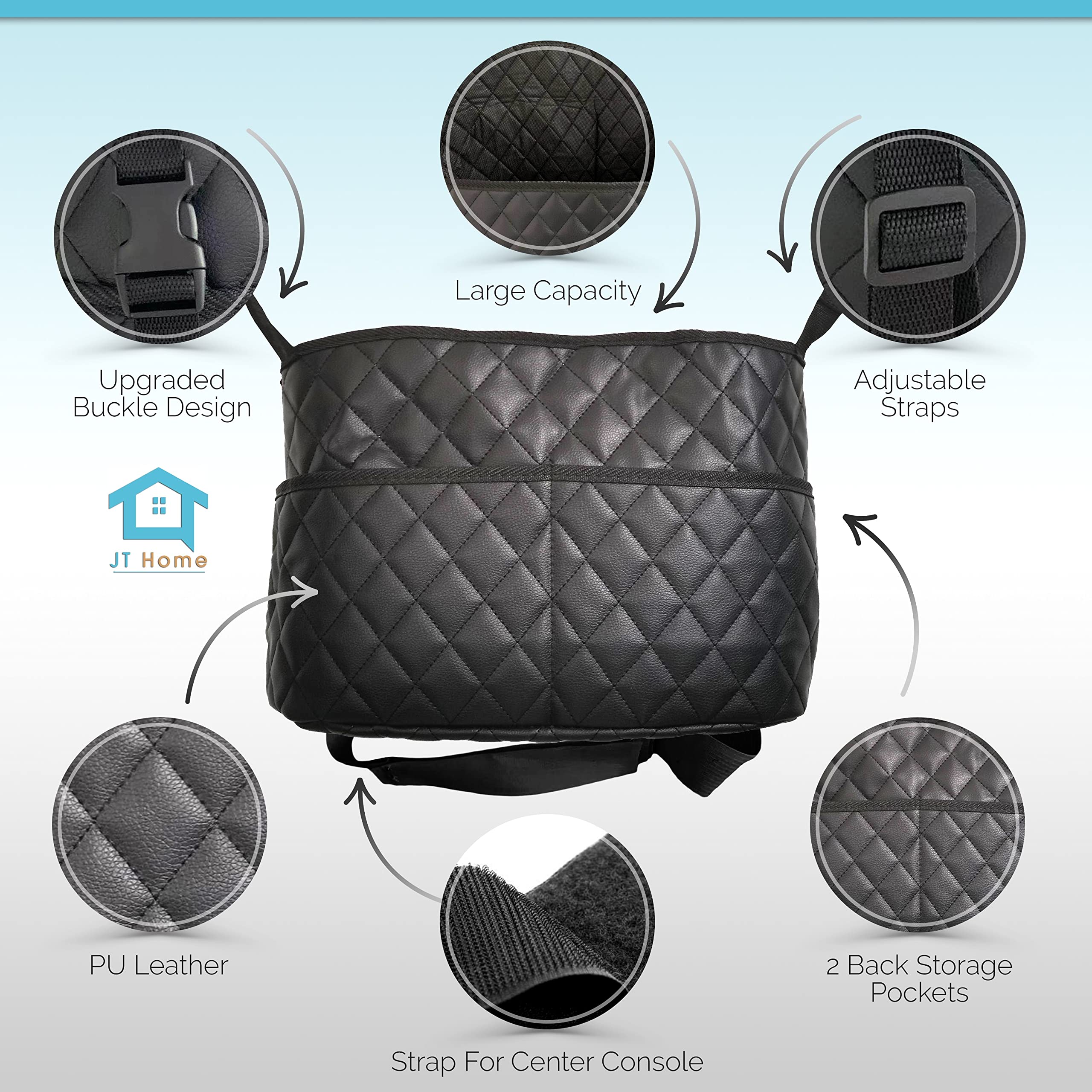 ELEPHANTBOAT Car Storage Bag for Front Seat Organization with 15×10.6×4.7 in Capacity & Quick Release Buckle | PU Leather Easy‑Clean Design