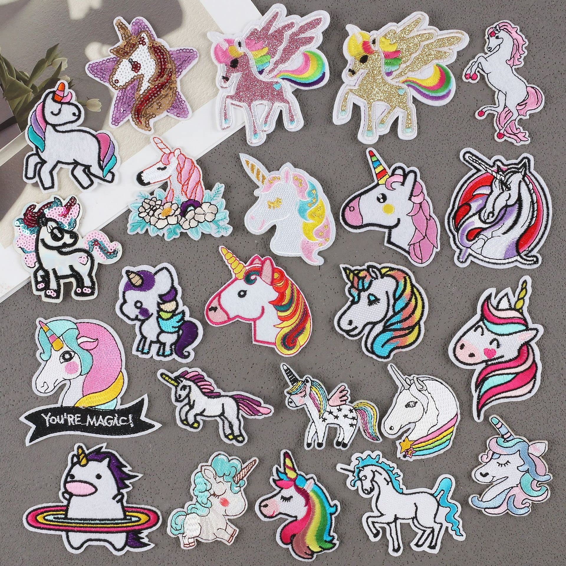 ZIBUYU Unicorn Iron On Patch Set for Clothes with Hot Melt Glue Backing 23pcs | DIY Kids Clothing Repair and Decoration