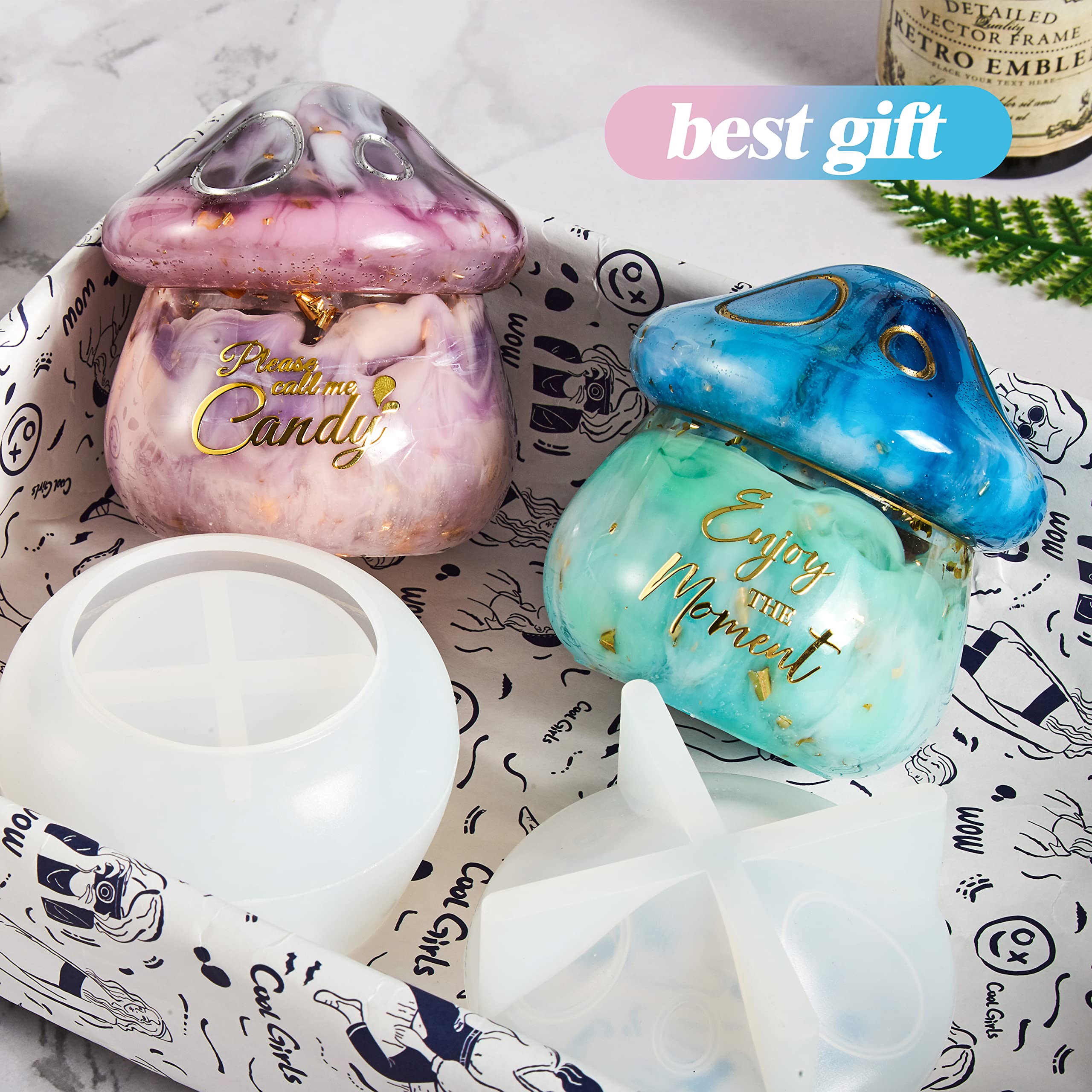 HASTHIP Resin Molds for DIY Epoxy Craft featuring 2 Part Mushroom Jar Design 3PCS | with 3.26×2.16 in Base and 4.17×2.48 in Lid