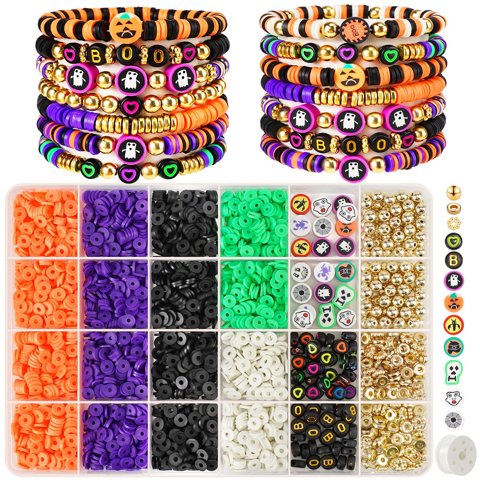 SANNIDHI® 3000 Pcs Halloween Beads for Bracelets, Clay Beads Bracelet Making Kit Halloween Decorations Charms Jewelry Making DIY Crafts for Gifts Party Favors