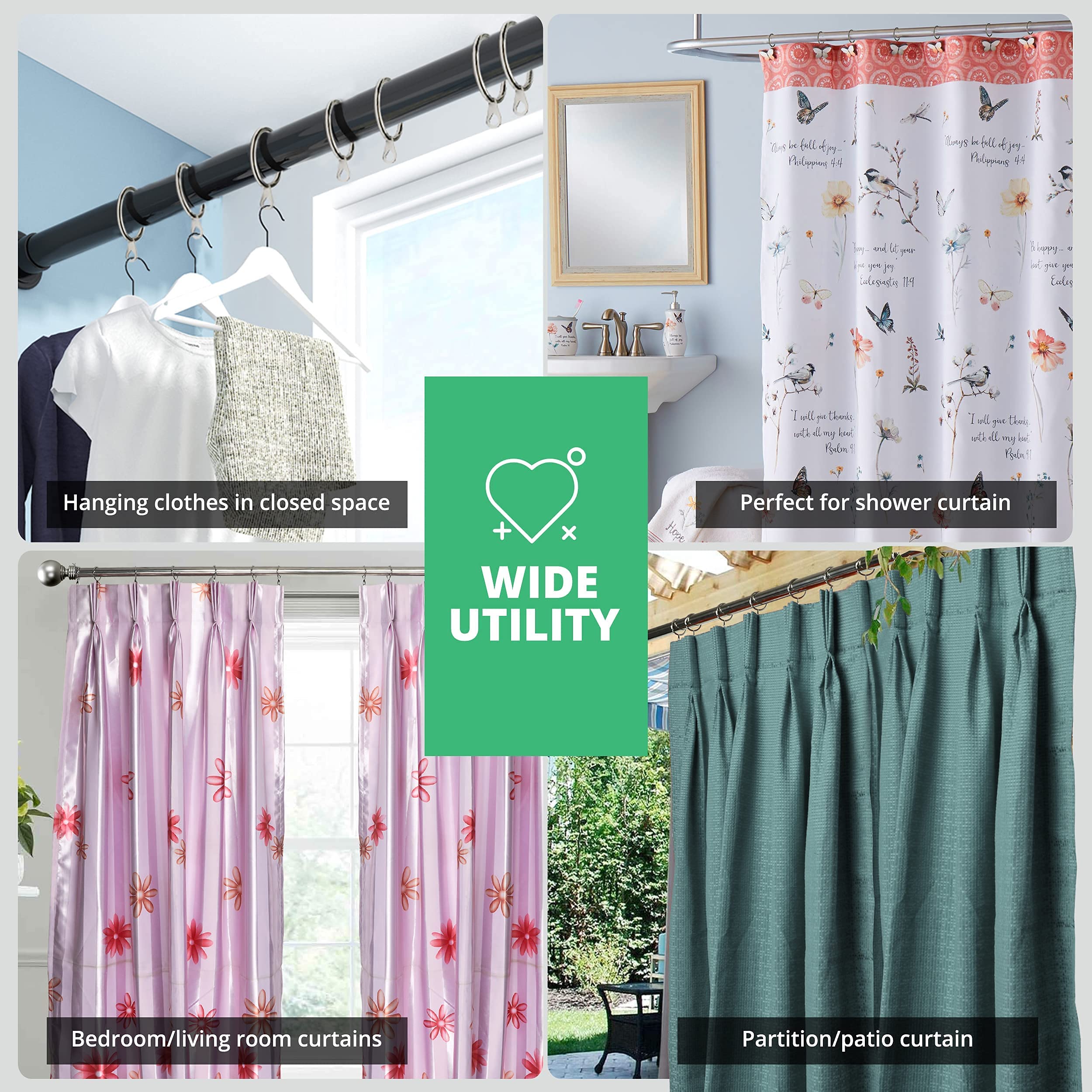 HASTHIP Metal Curtain Rings for Rods with Smooth Sliding Hooks 12Pcs 37 mm Black | Rustproof