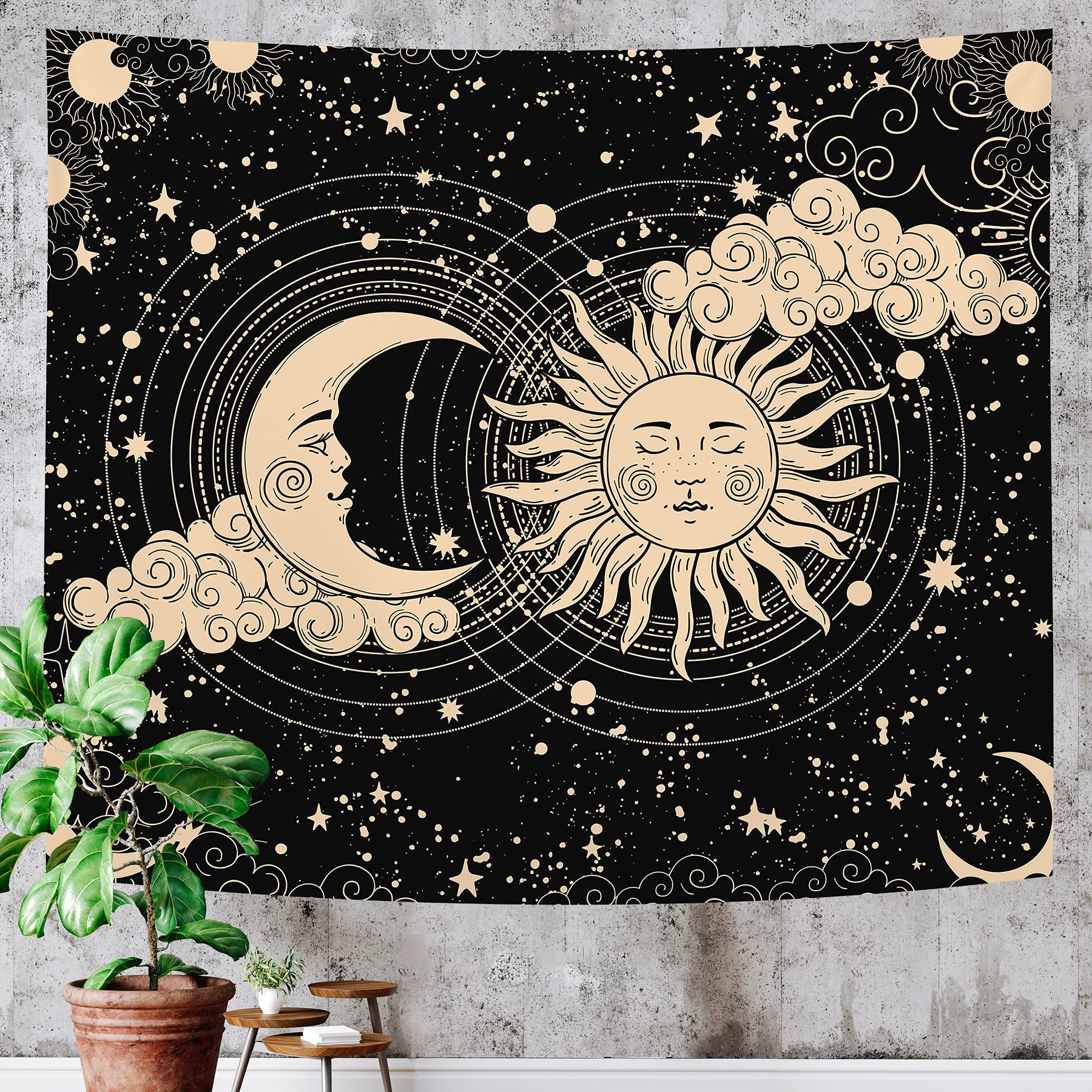 HASTHIP Sun and Moon Tapestry for Bedroom and Living Room Decor 51x59 in 3PCS Polyester Wall Art