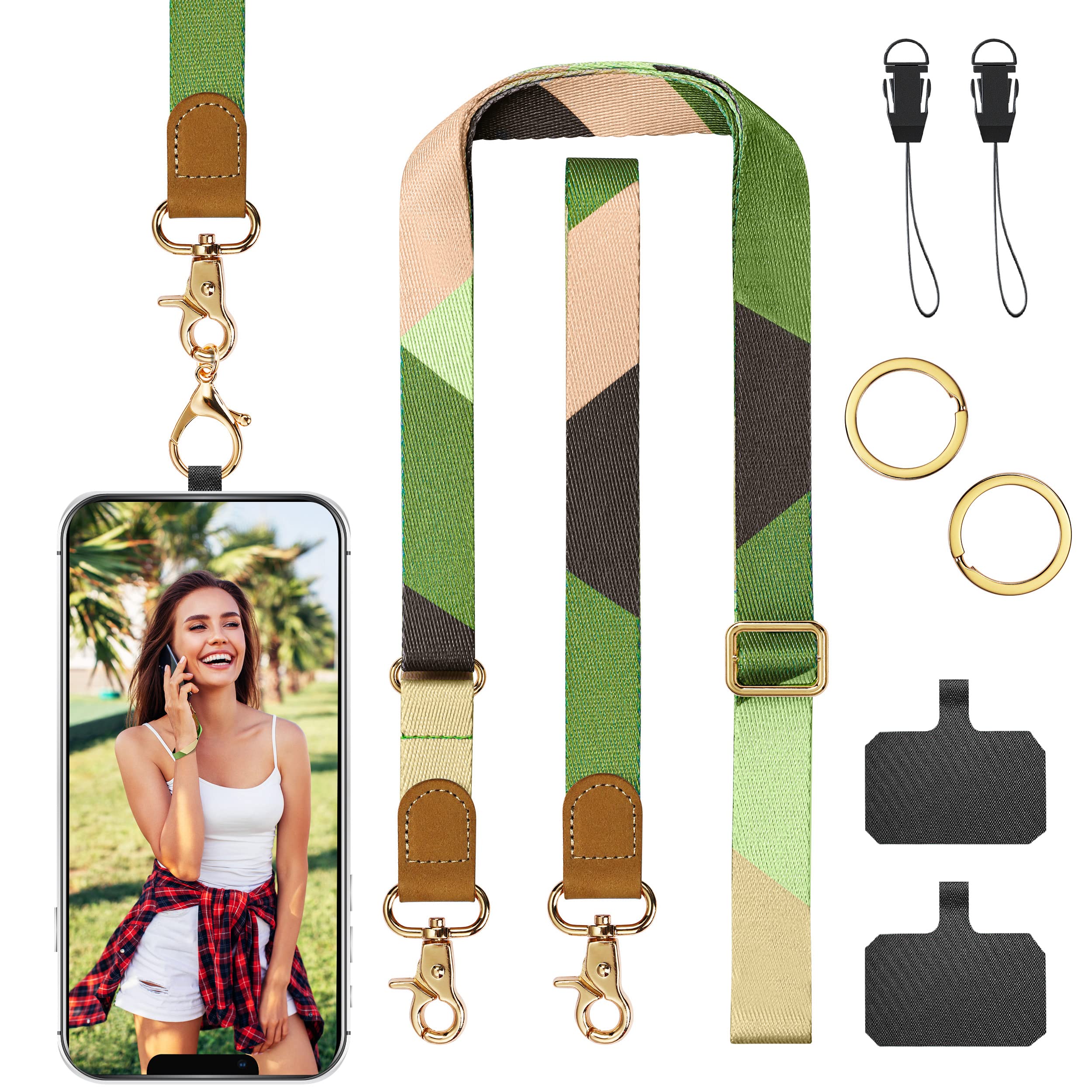 ZORBES® Women Phone Lanyard with Phone Case Insert Pieces, Wrist Strap, Keyrings, Phone Loop Strap, Fashion Geometric Print Cell Phone Lanyard Strap Quick Release Travel Cell Phone Sling Strap