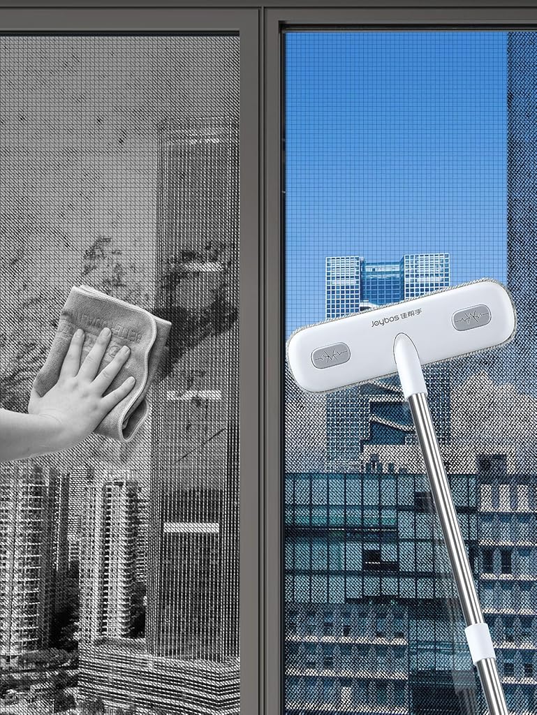HASTHIP® Window Cleaning Brush 2 Sides - 2 in 1 Mesh Cleaning Brush Mirror Clean Wiper for Patio,Door,Porch Screens White &Grey Cleaners for Screen-Off-White