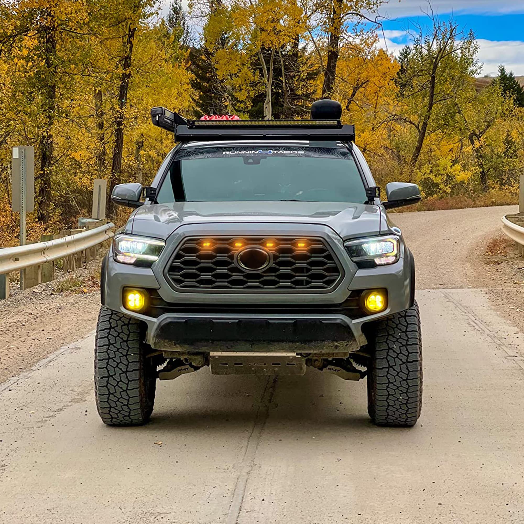 ZIBUYU Universal Car Grill Light for Tacoma featuring 4 Front LED Lamps and IP65 Waterproof Design