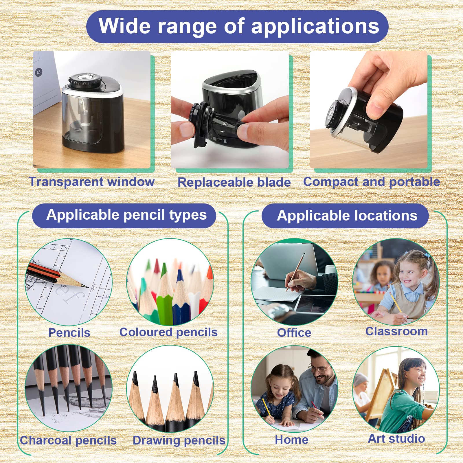 Climberty® Electric Sharpener for Pencil, Pencil Sharpener with Durable Blade to Fast Sharpen, Battery Operated, Automatic Sharpener for No.2/Colored Pencils(6-8mm), Without Battery (Black)