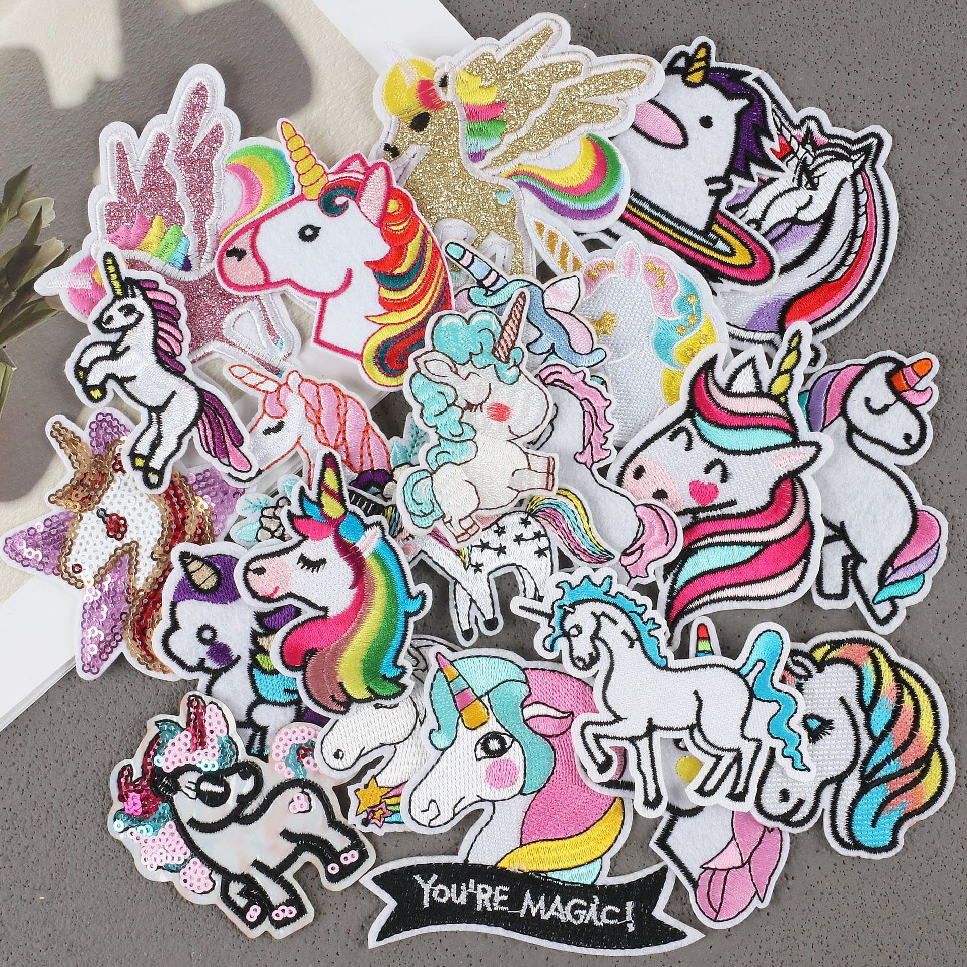 ZIBUYU Unicorn Iron On Patch Set for Clothes with Hot Melt Glue Backing 23pcs | DIY Kids Clothing Repair and Decoration