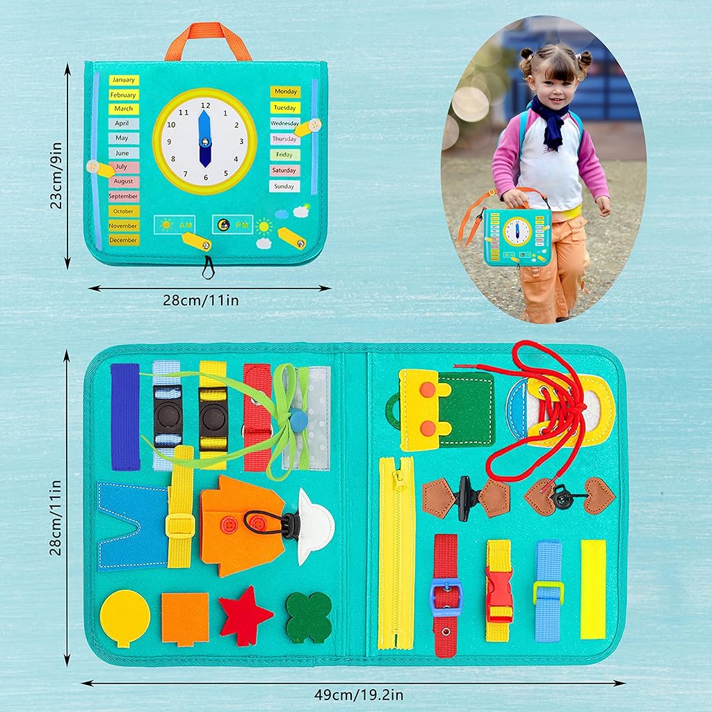 SNOWIE SOFT Busy Board for Toddlers, Montessori Toys for 1 2 3 4 Years Old, Busy Book Sensory Toys for Comprehensive Preschool Educational Toys Learning with Time and 26 Letters of The Alphabet